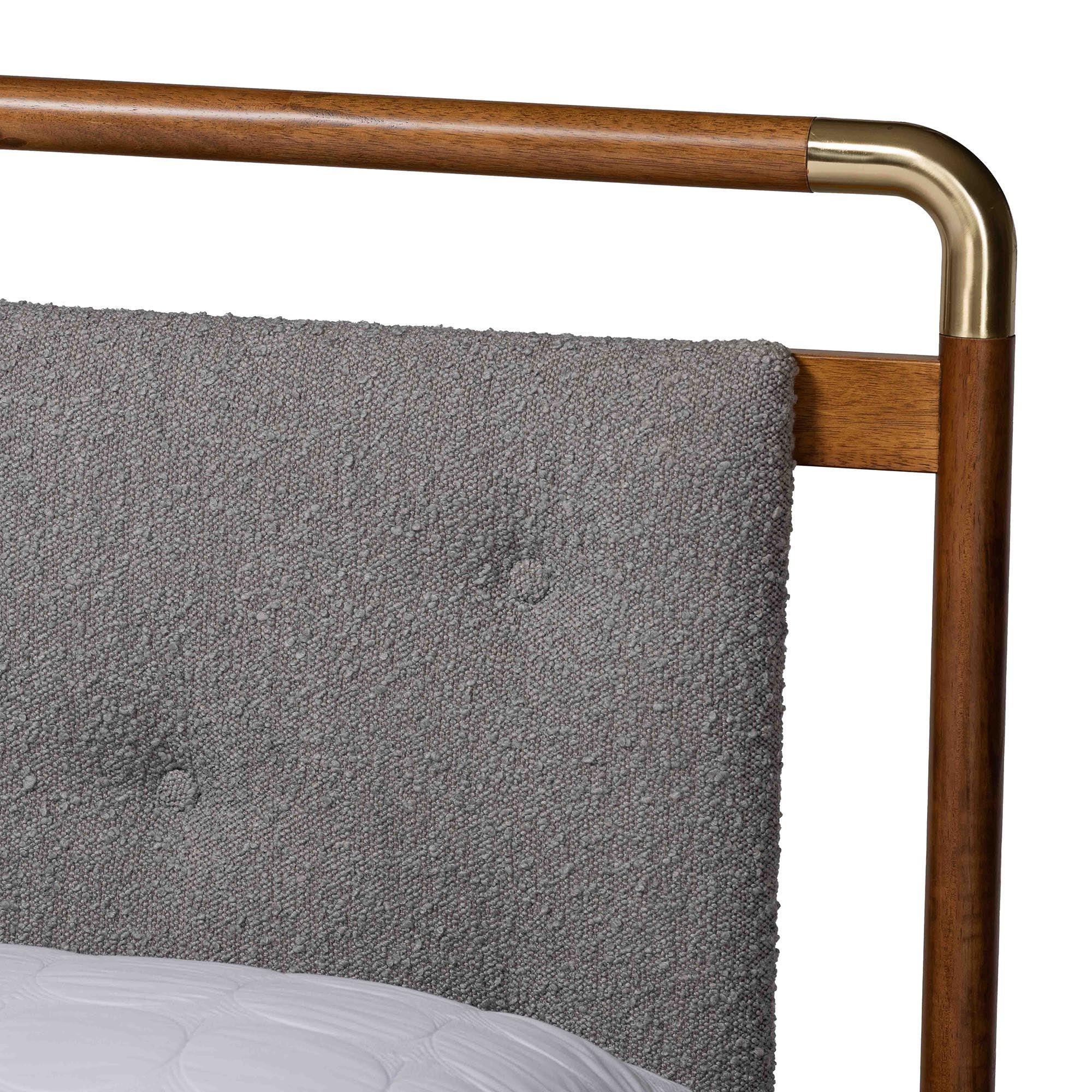 Edwina Mid-Century Light Boucle Fabric and Wood Platform Bed