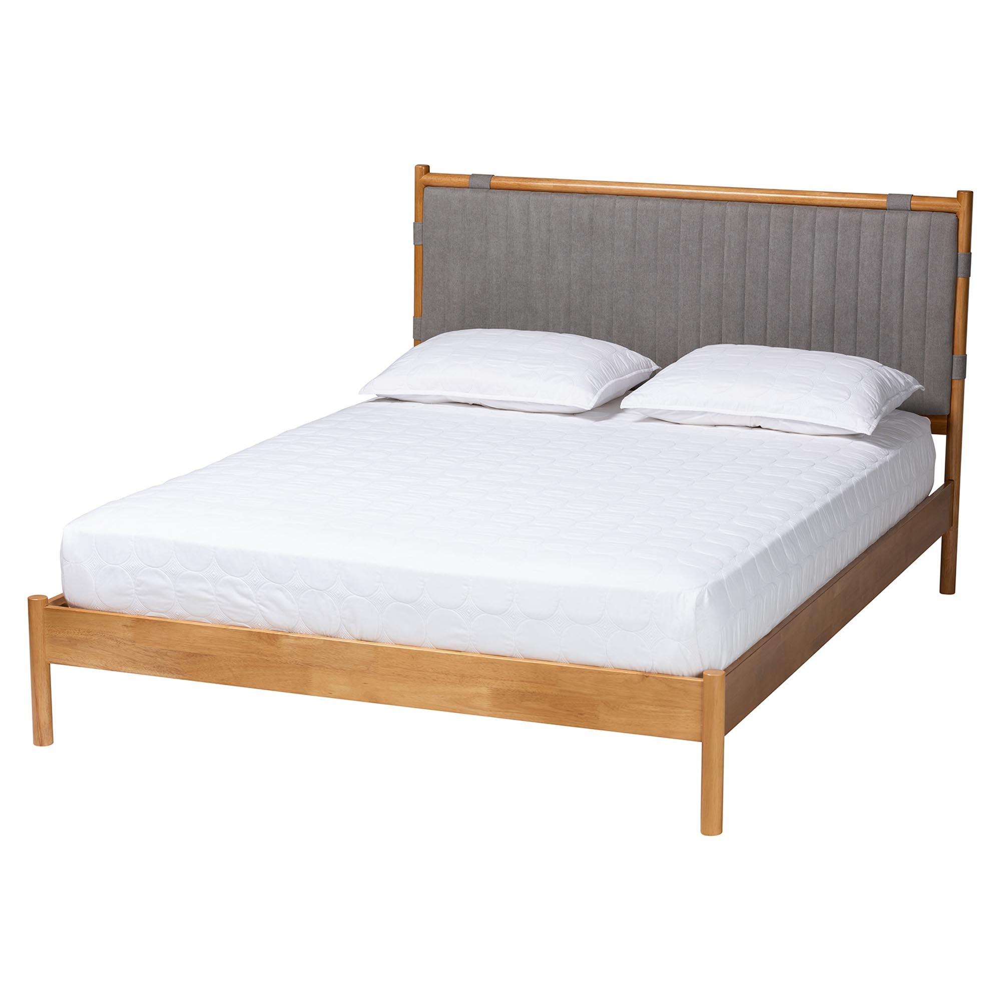 Jaiana Mid-Century Fabric and Wood Bed