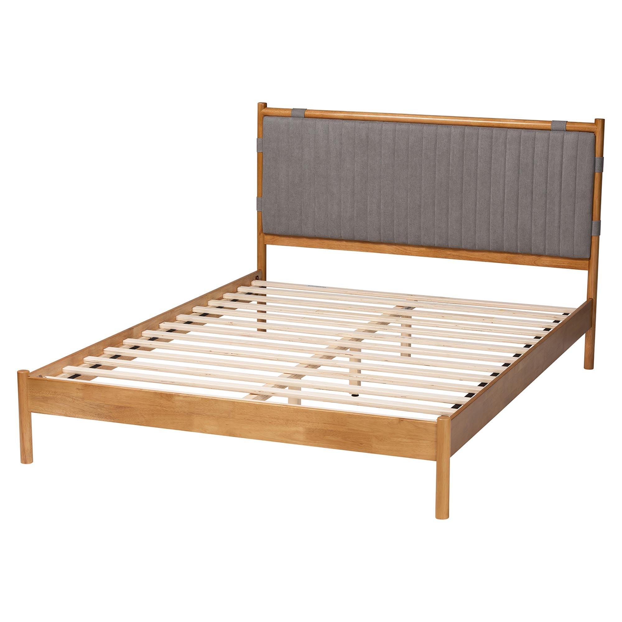 Jaiana Mid-Century Fabric and Wood Bed