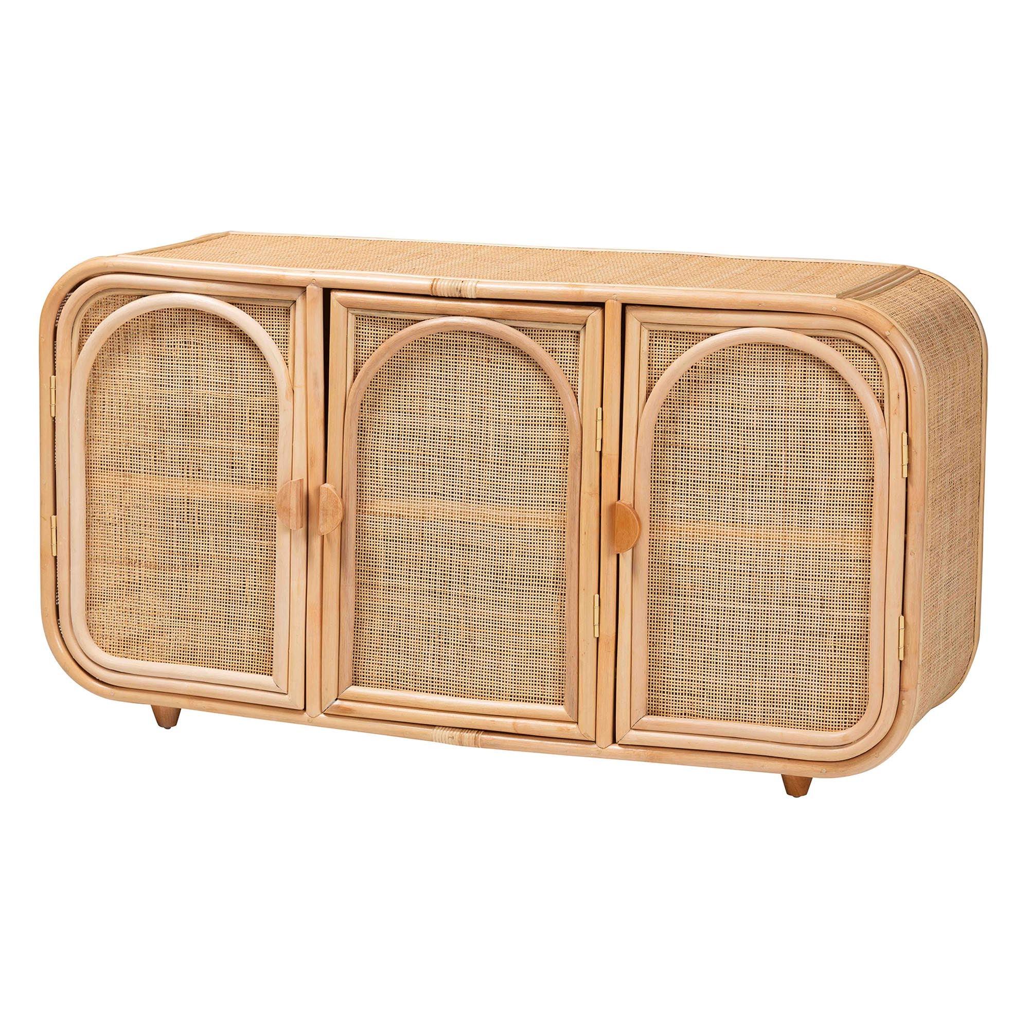 bali & pari Evania Bohemian Rattan 3-Door Storage Cabinet