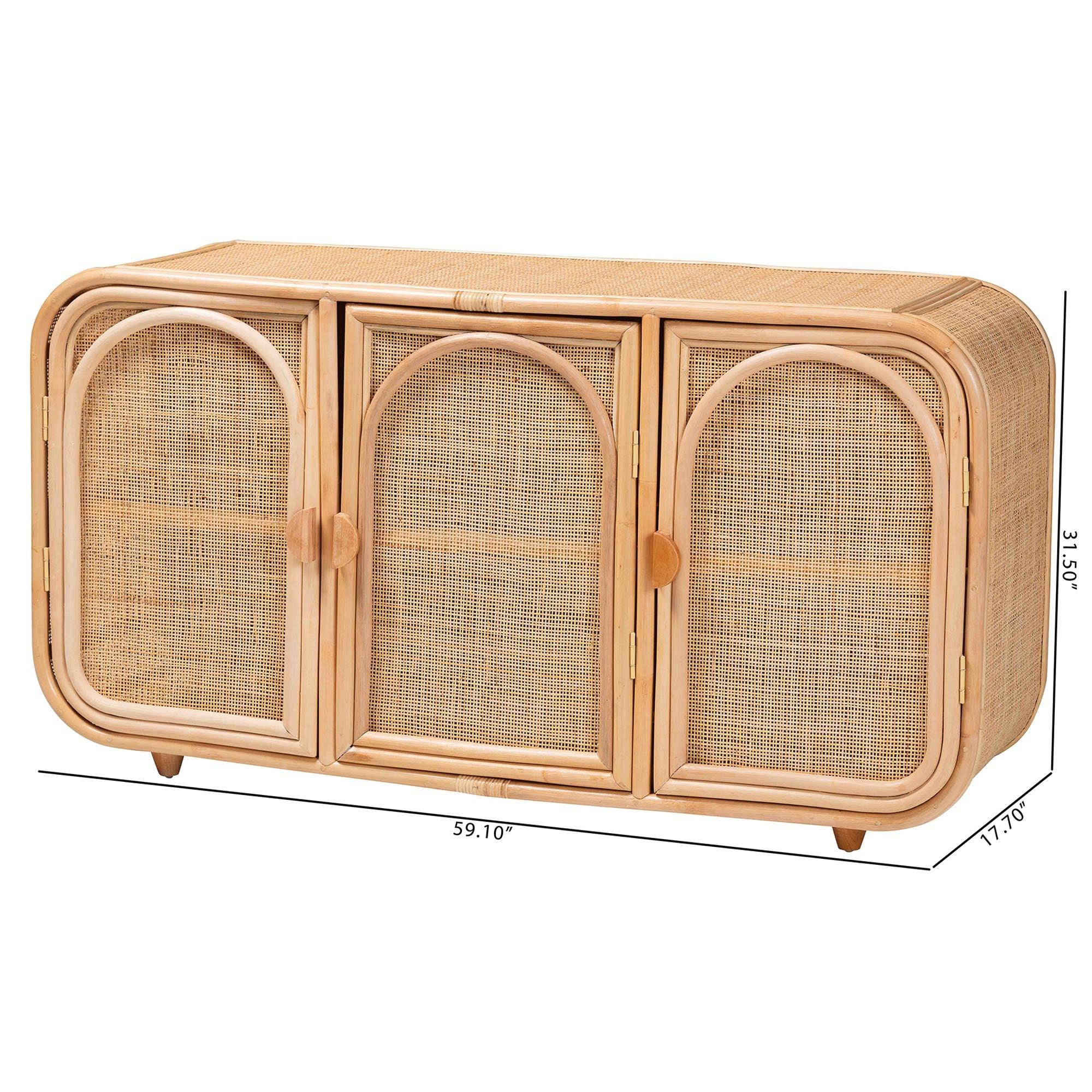 bali & pari Evania Bohemian Rattan 3-Door Storage Cabinet