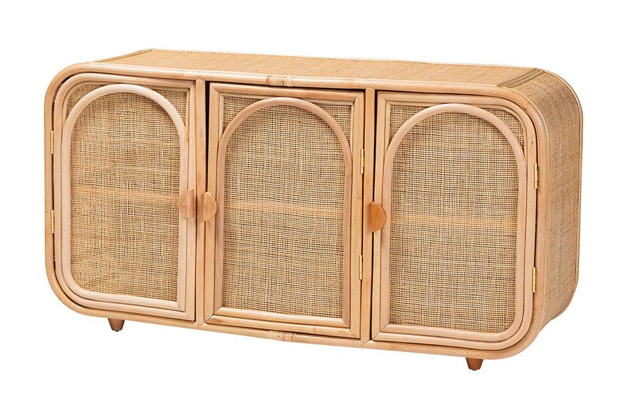 bali & pari Evania Bohemian Rattan 3-Door Storage Cabinet