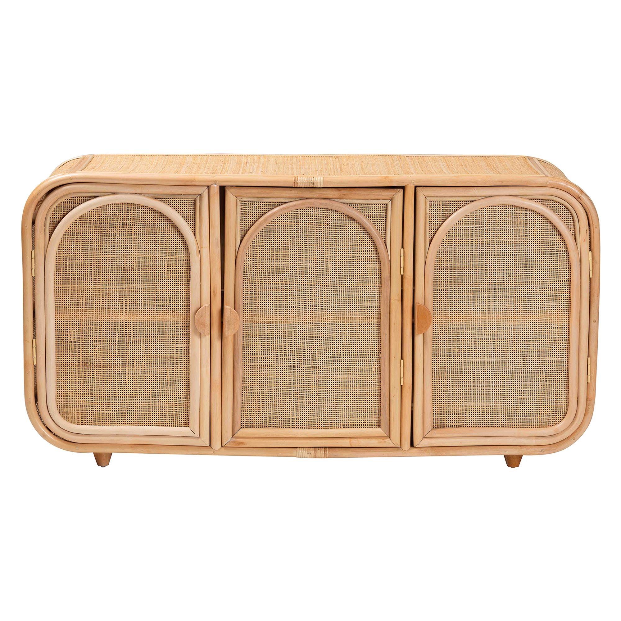 bali & pari Evania Bohemian Rattan 3-Door Storage Cabinet