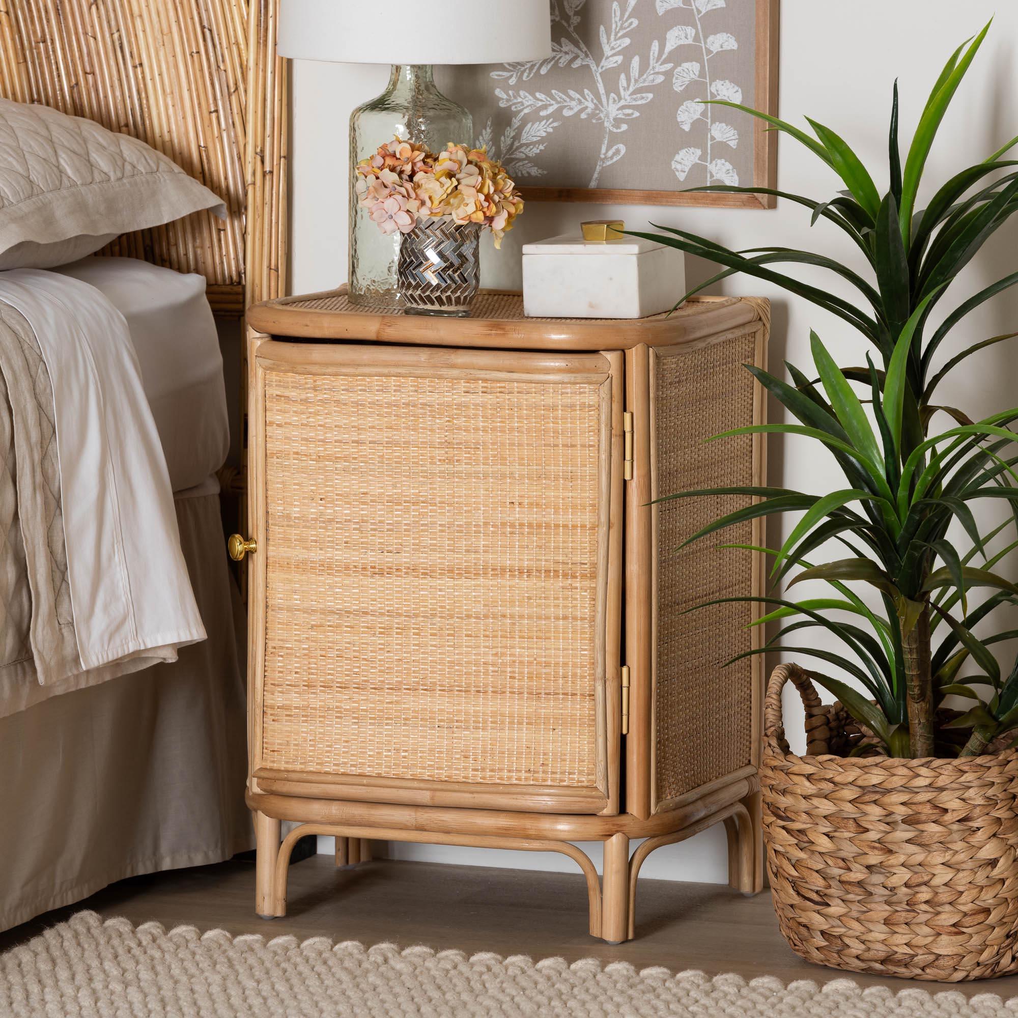 bali & pari Kiara Bohemian Rattan Nightstand