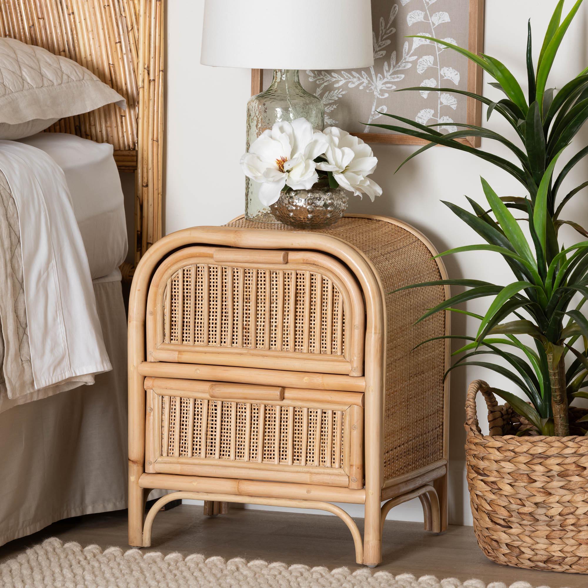 bali & pari Adrika Bohemian Rattan 2-Drawer Nightstand