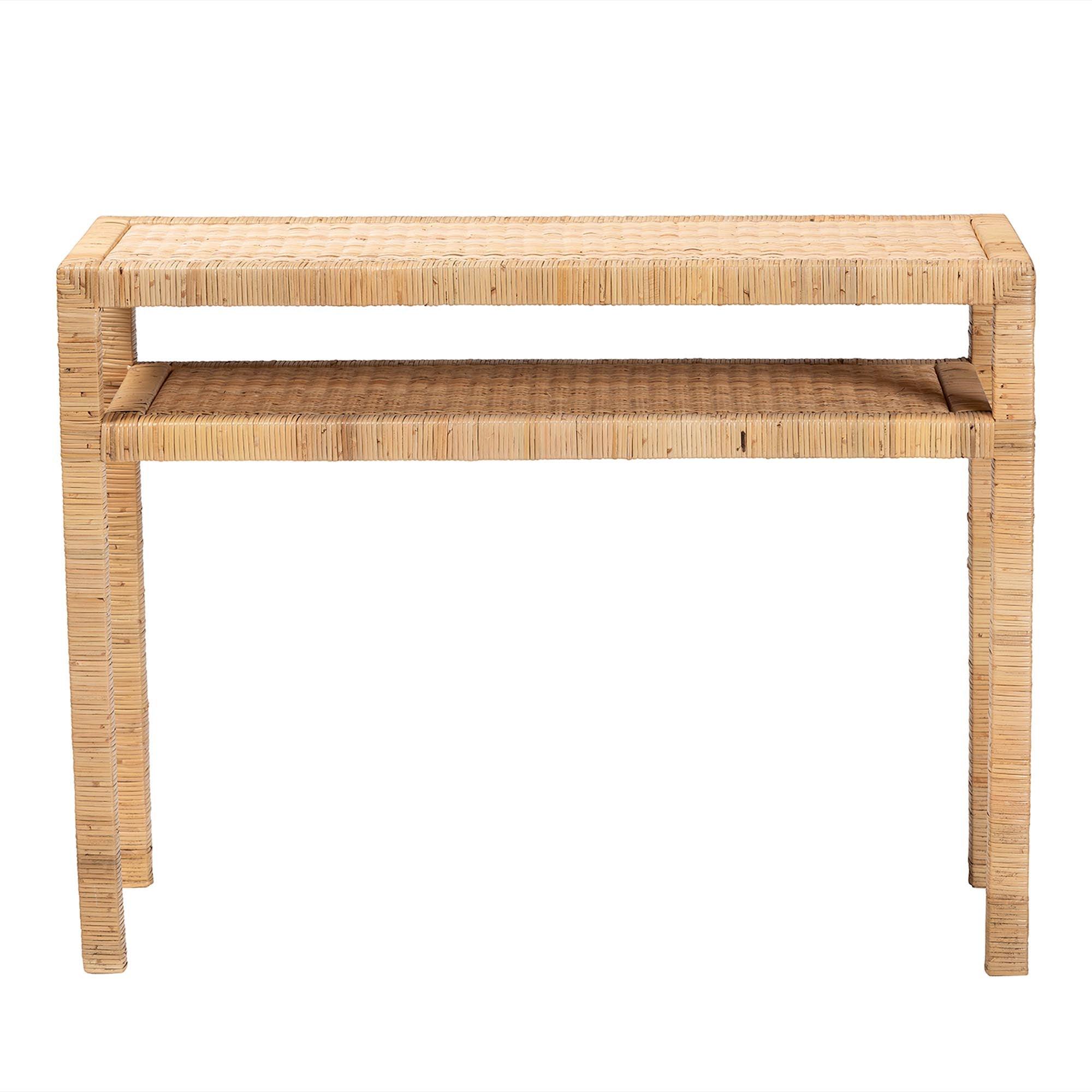 bali & pari Kalimantan Bohemian Light Honey Rattan and Acacia Wood Console Table