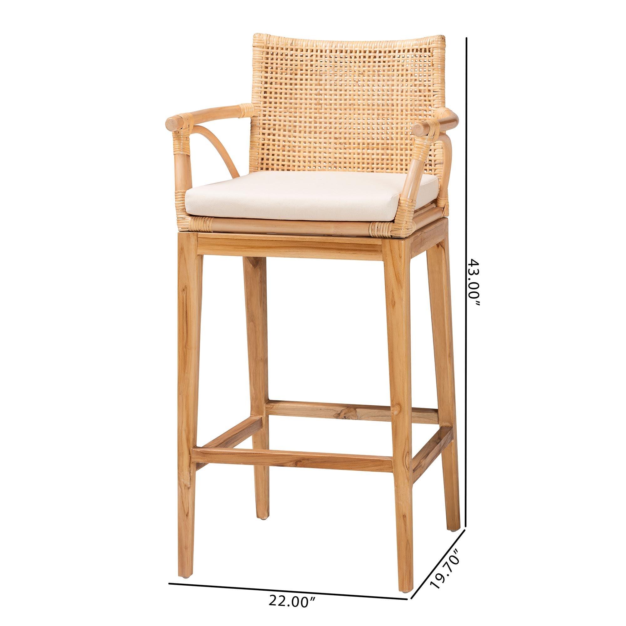 bali & pari Storsel Bohemian Rattan and Teak Wood 2-Piece Bar Stool Set