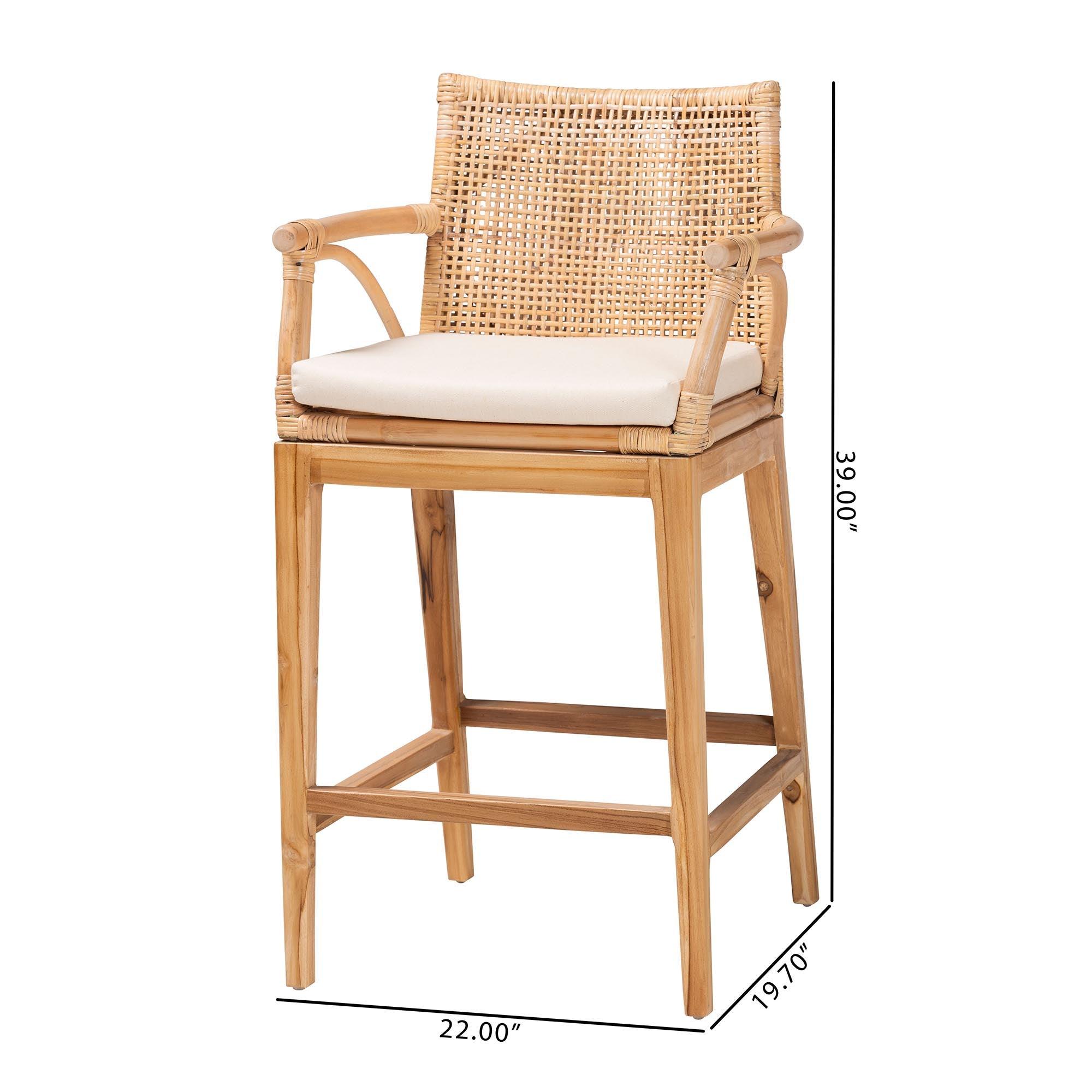 bali & pari Storsel Bohemian Rattan and Teak Wood 2-Piece Counter Stool Set