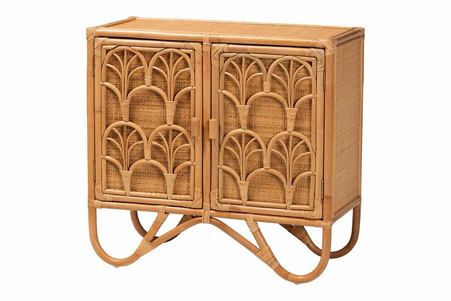 bali & pari Baylor Bohemian Light Honey Rattan Storage Cabinet