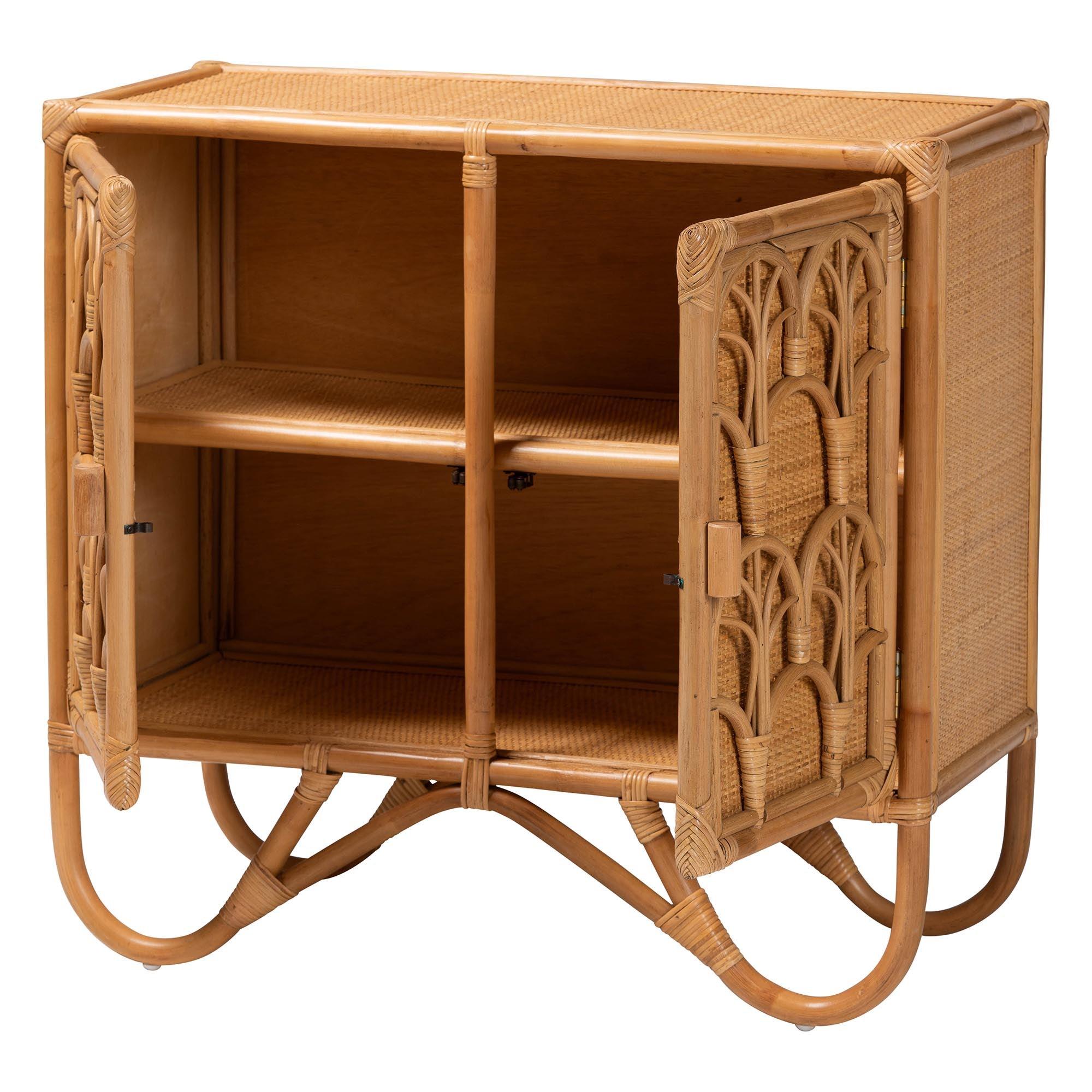 bali & pari Baylor Bohemian Light Honey Rattan Storage Cabinet