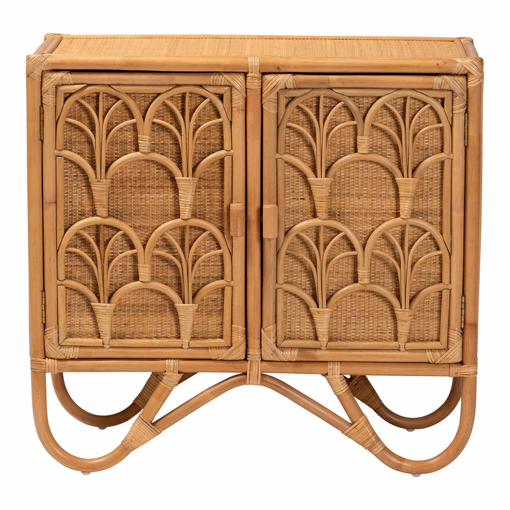 bali & pari Baylor Bohemian Light Honey Rattan Storage Cabinet