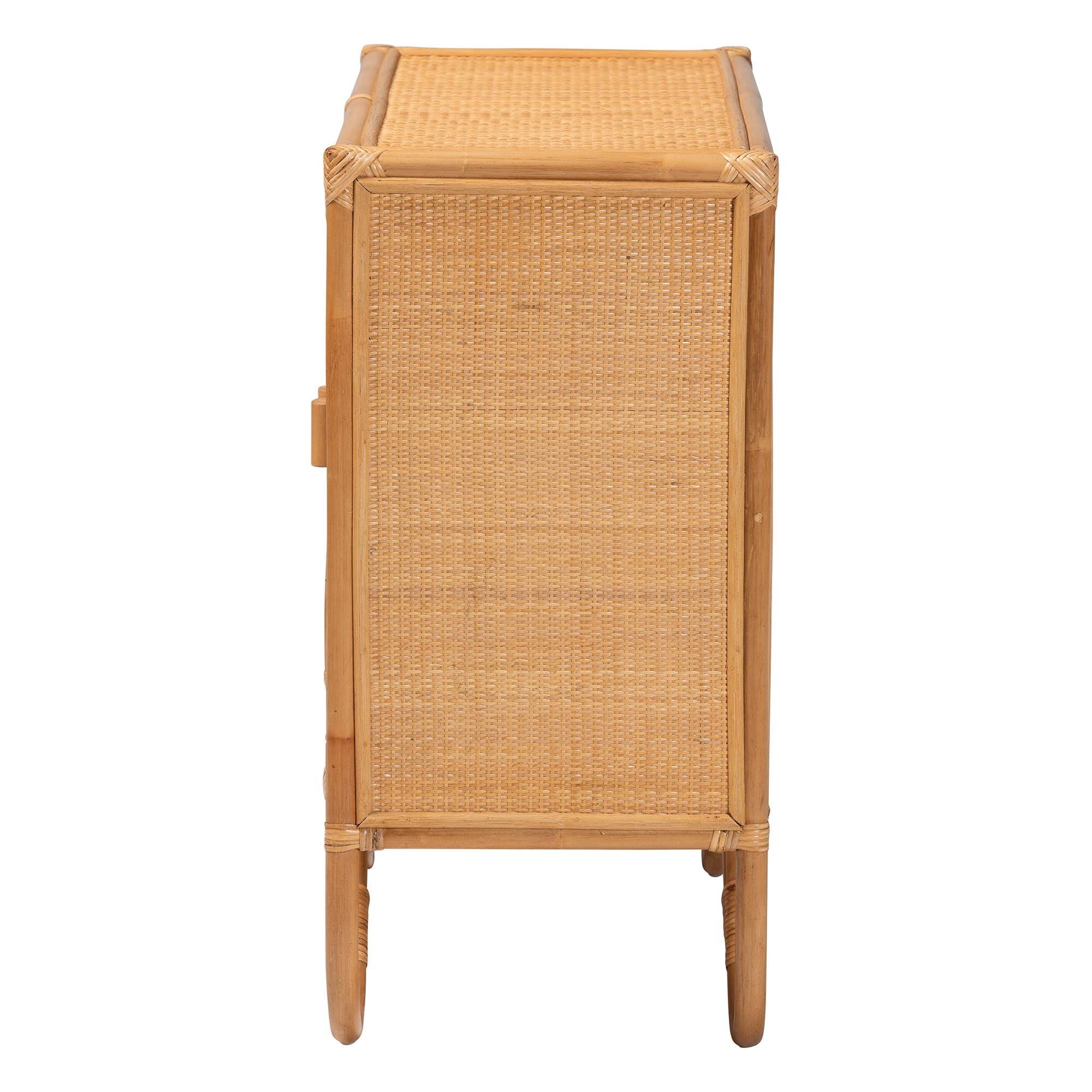 bali & pari Baylor Bohemian Light Honey Rattan Storage Cabinet