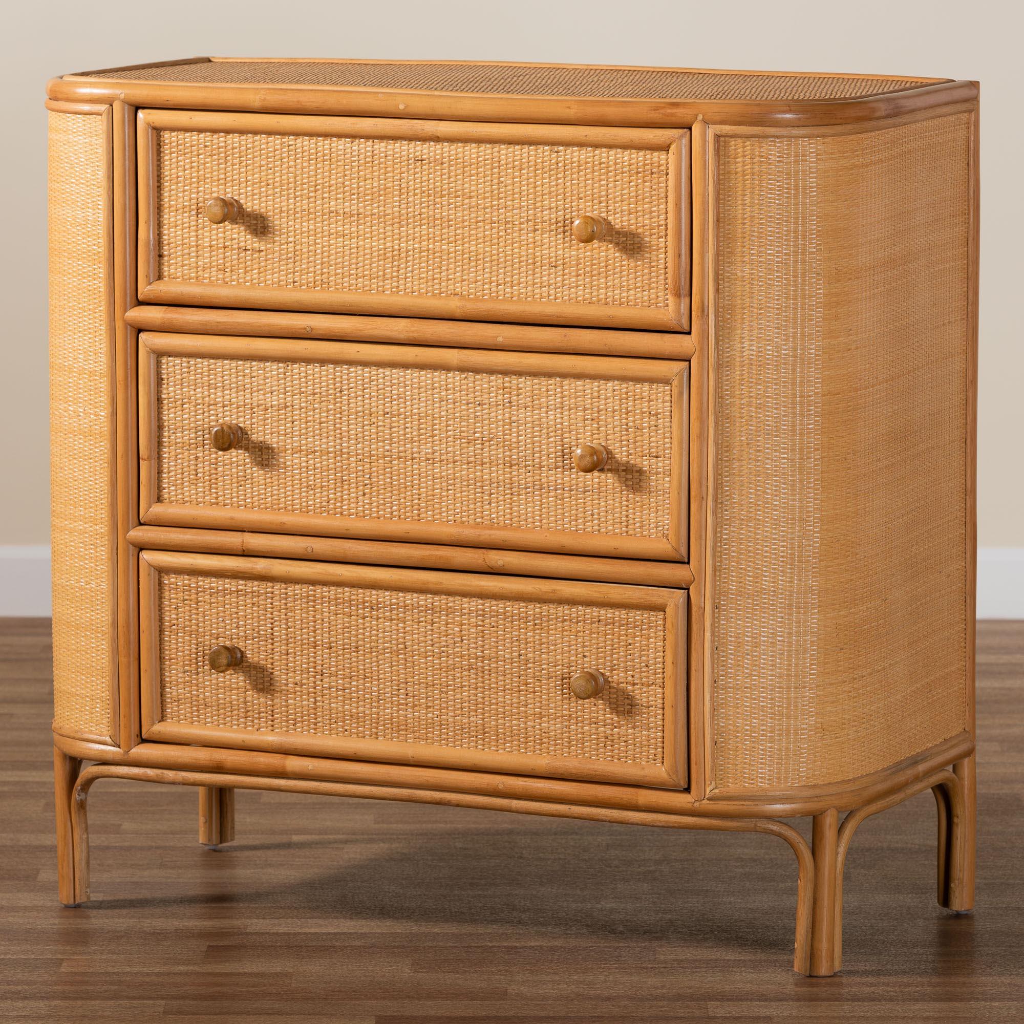 bali & pari Radenza Bohemian Light Honey Rattan 3-Drawer Storage Cabinet