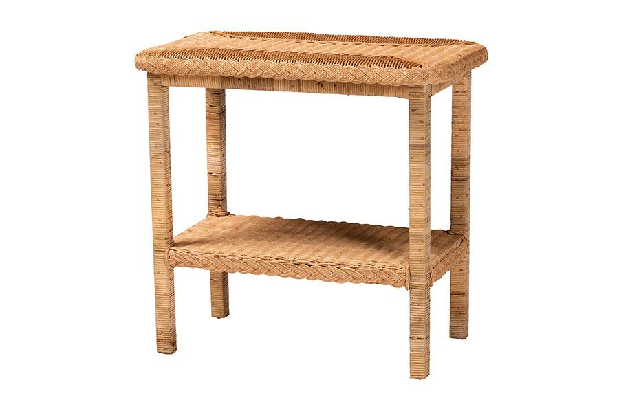 bali & pari Minahasa Bohemian Light Honey Braided Rattan Side Table