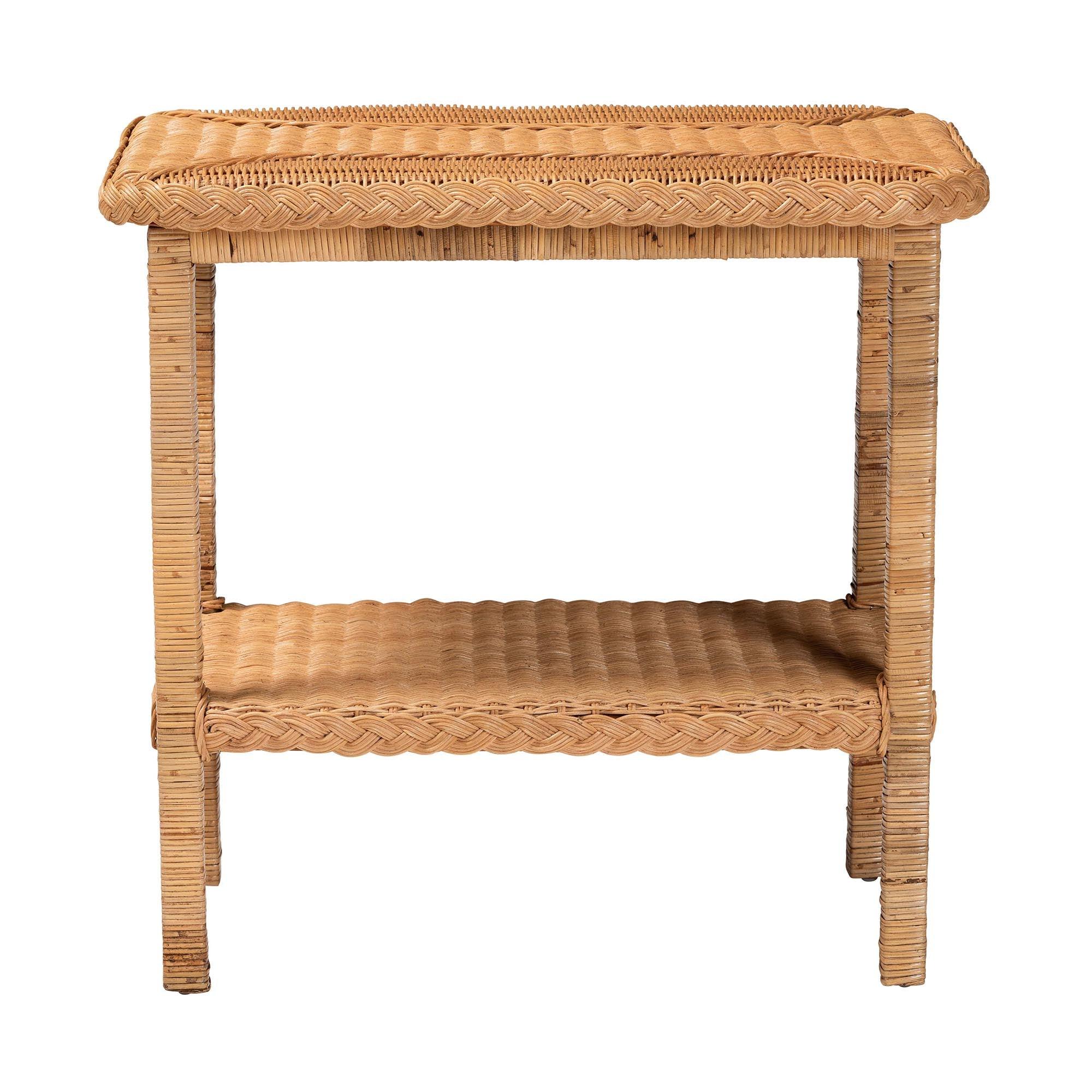 bali & pari Minahasa Bohemian Light Honey Braided Rattan Side Table