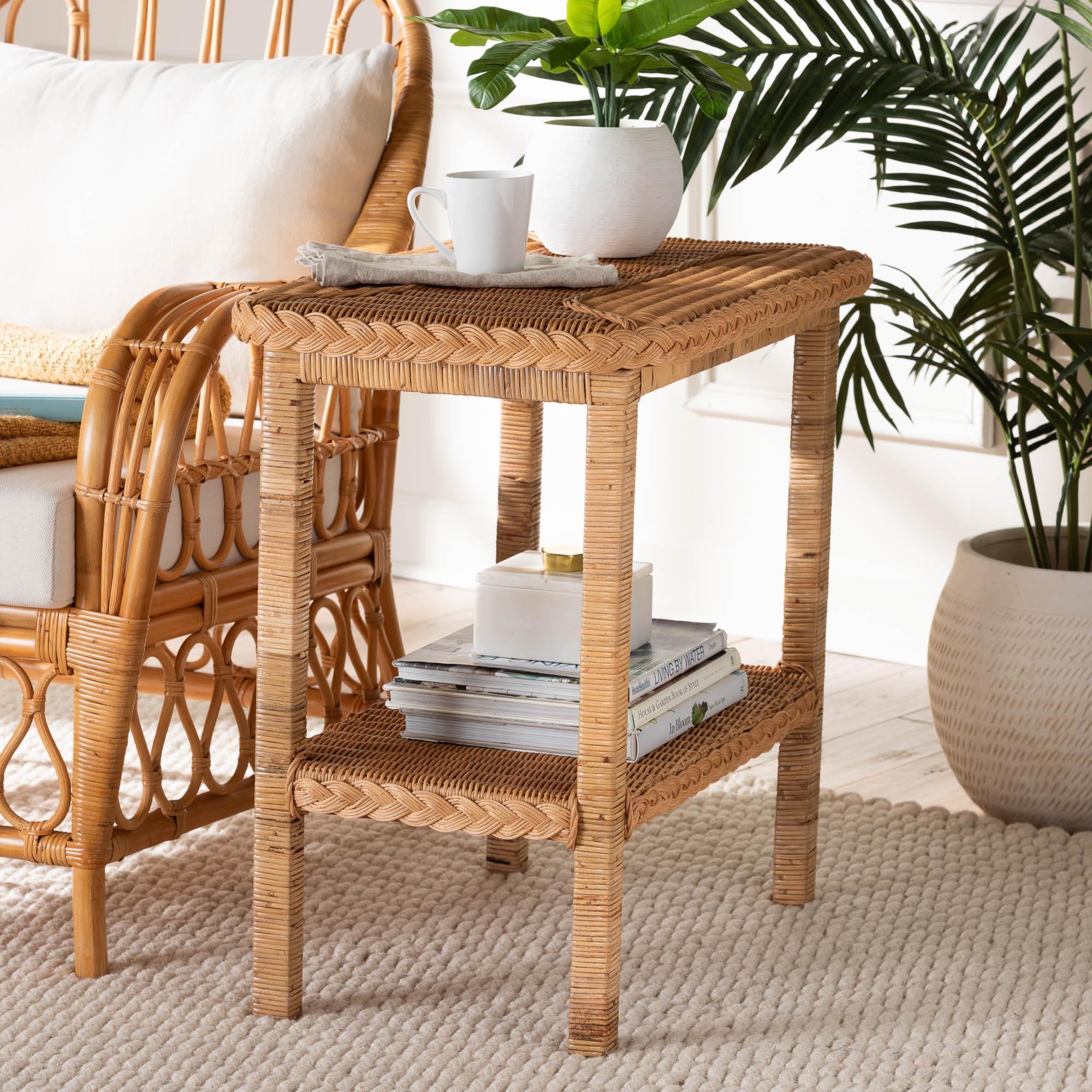 bali & pari Minahasa Bohemian Light Honey Braided Rattan Side Table