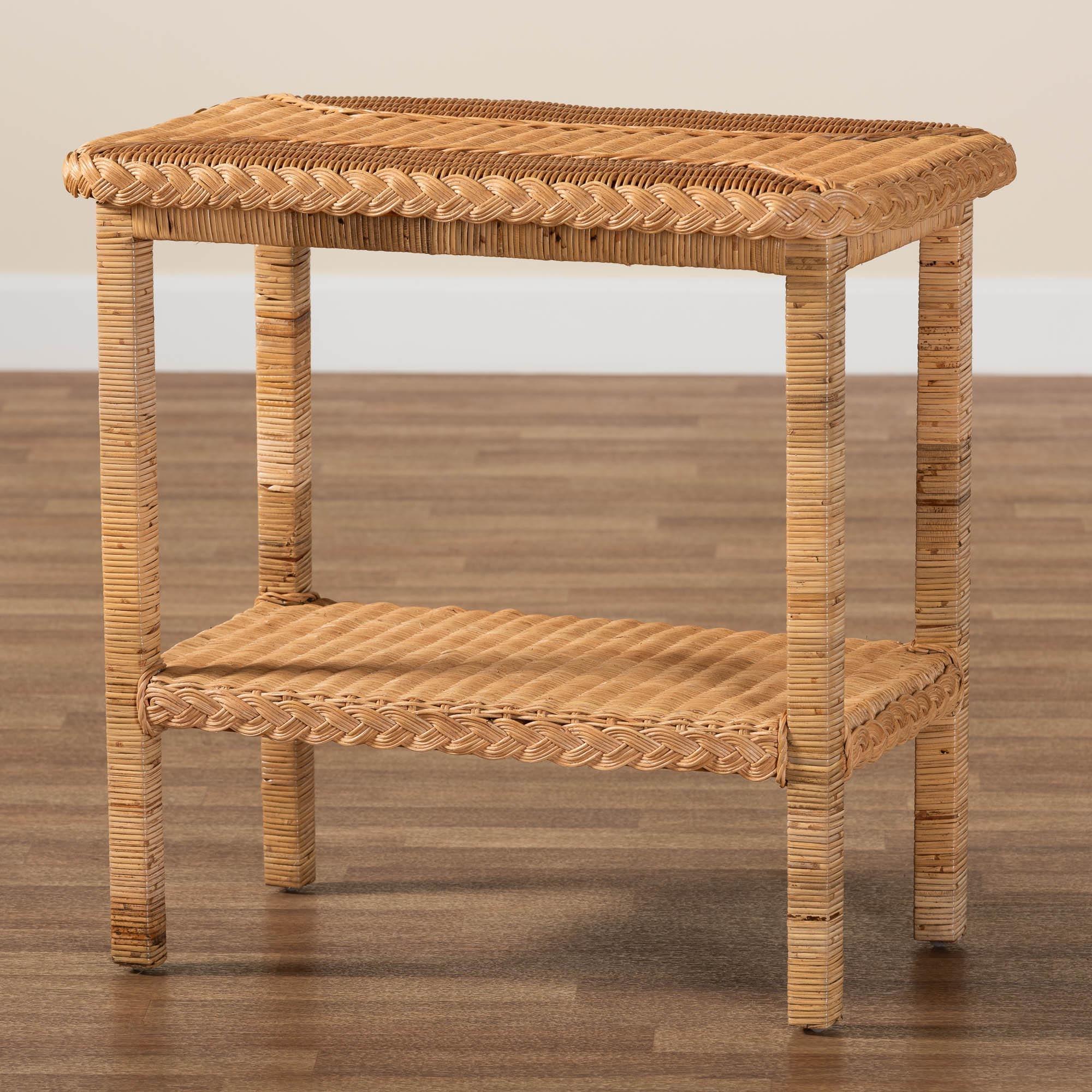 bali & pari Minahasa Bohemian Light Honey Braided Rattan Side Table