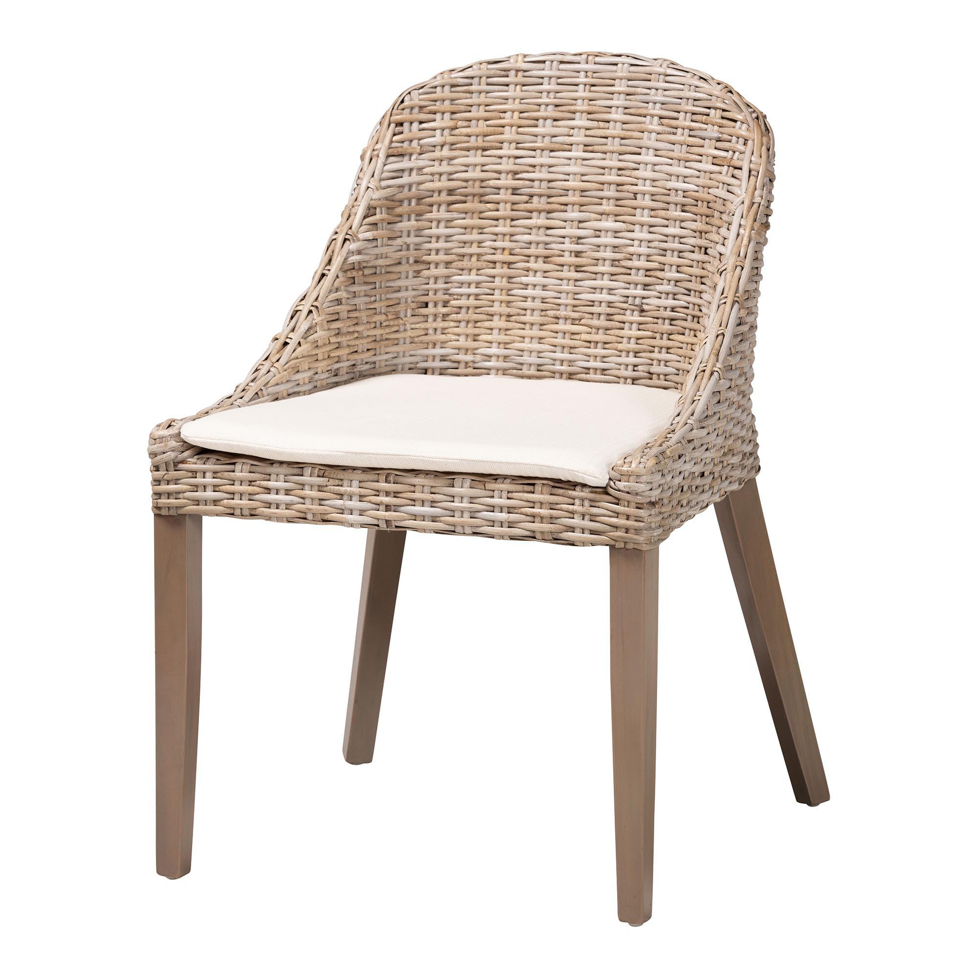 bali & pari Lara Bohemian Kubu Rattan and Mahogany Wood Dining Chair