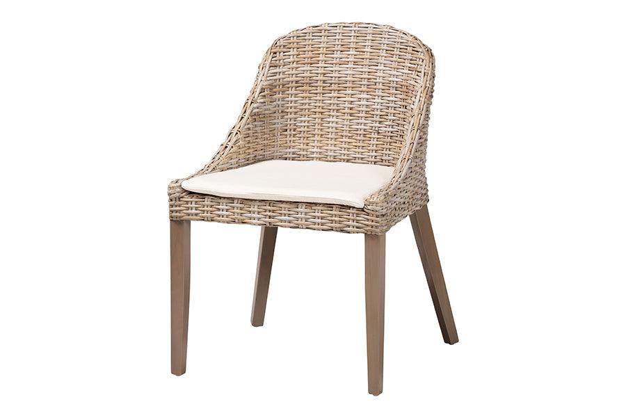 bali & pari Lara Bohemian Kubu Rattan and Mahogany Wood Dining Chair