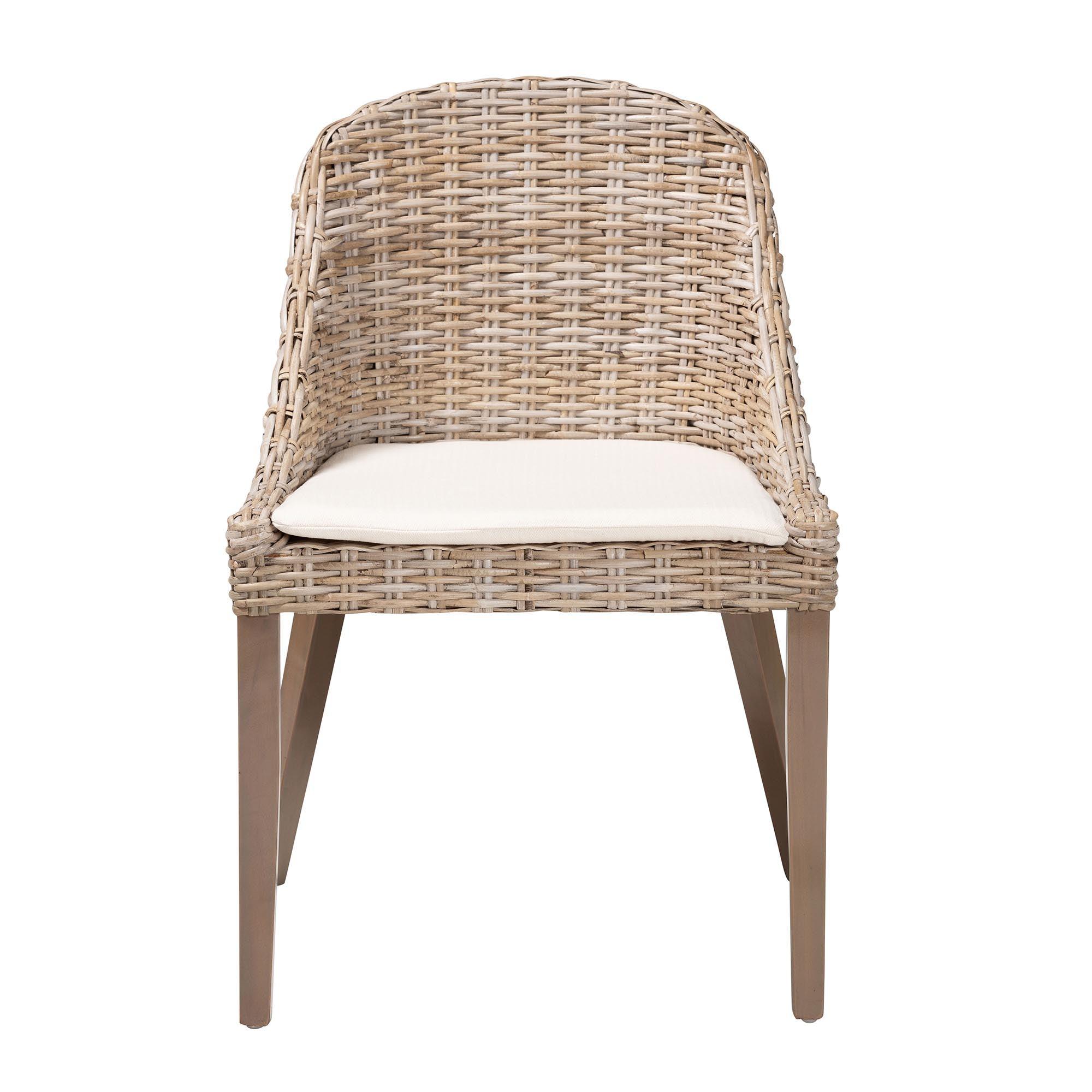 bali & pari Lara Bohemian Kubu Rattan and Mahogany Wood Dining Chair