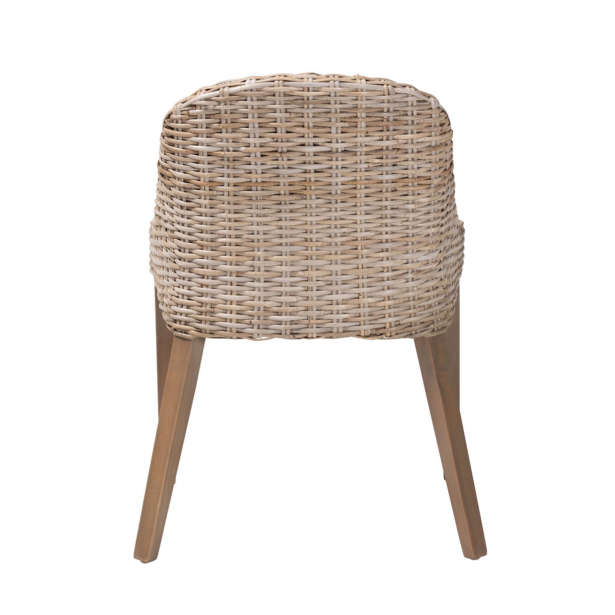 bali & pari Lara Bohemian Kubu Rattan and Mahogany Wood Dining Chair