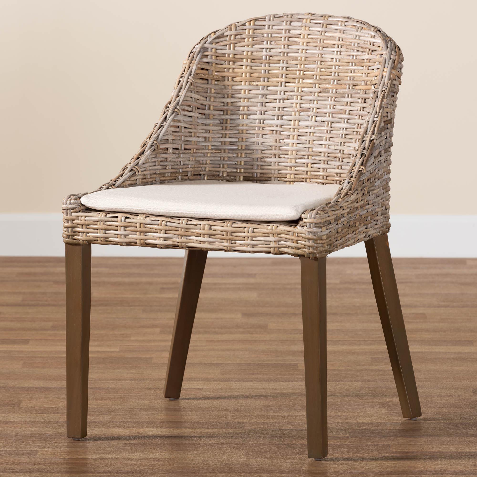 bali & pari Lara Bohemian Kubu Rattan and Mahogany Wood Dining Chair