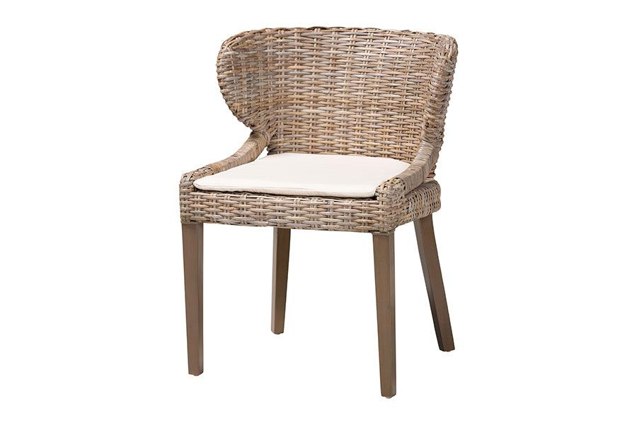 bali & pari Niesha Bohemian Kubu Rattan and Mahogany Wood Dining Chair