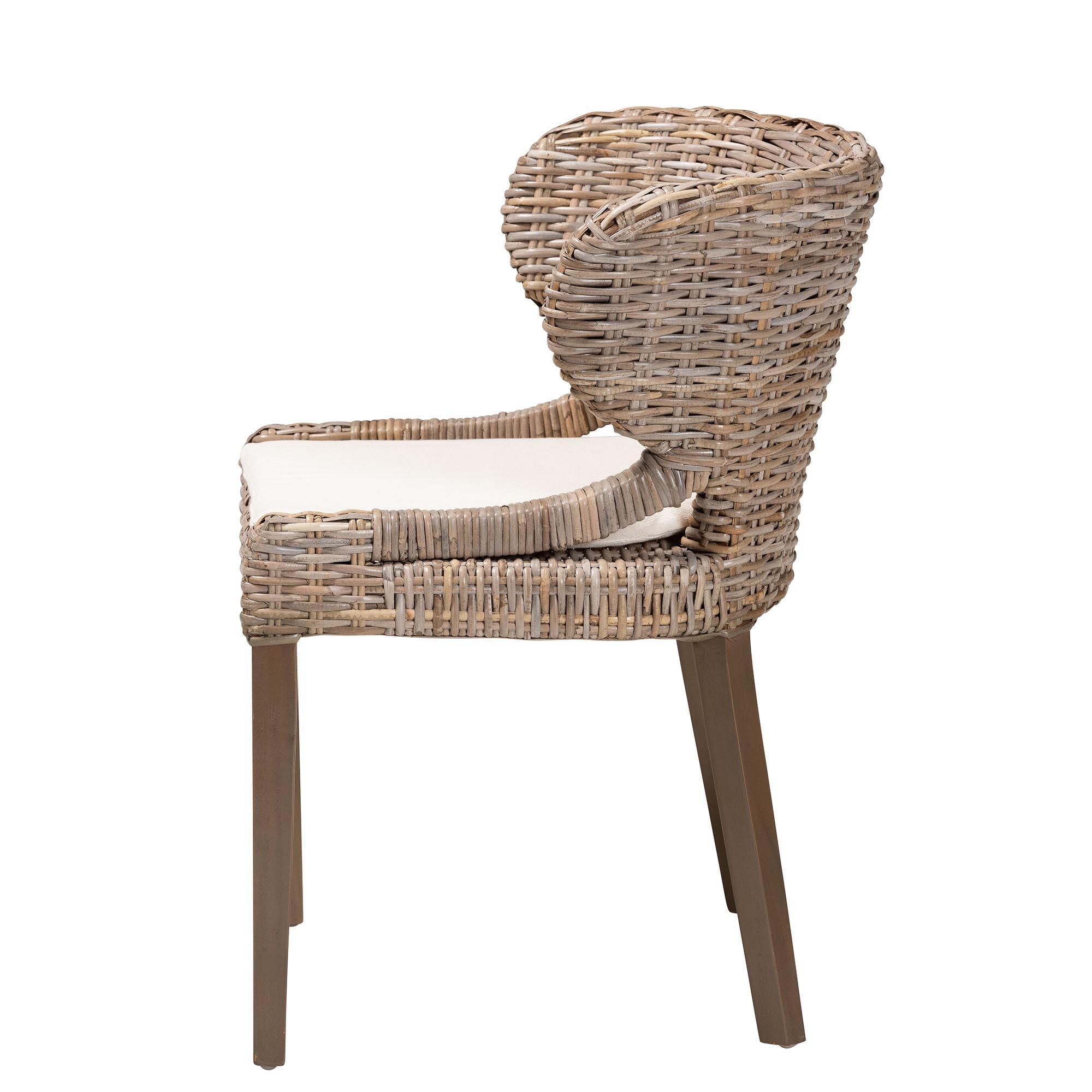 bali & pari Niesha Bohemian Kubu Rattan and Mahogany Wood Dining Chair