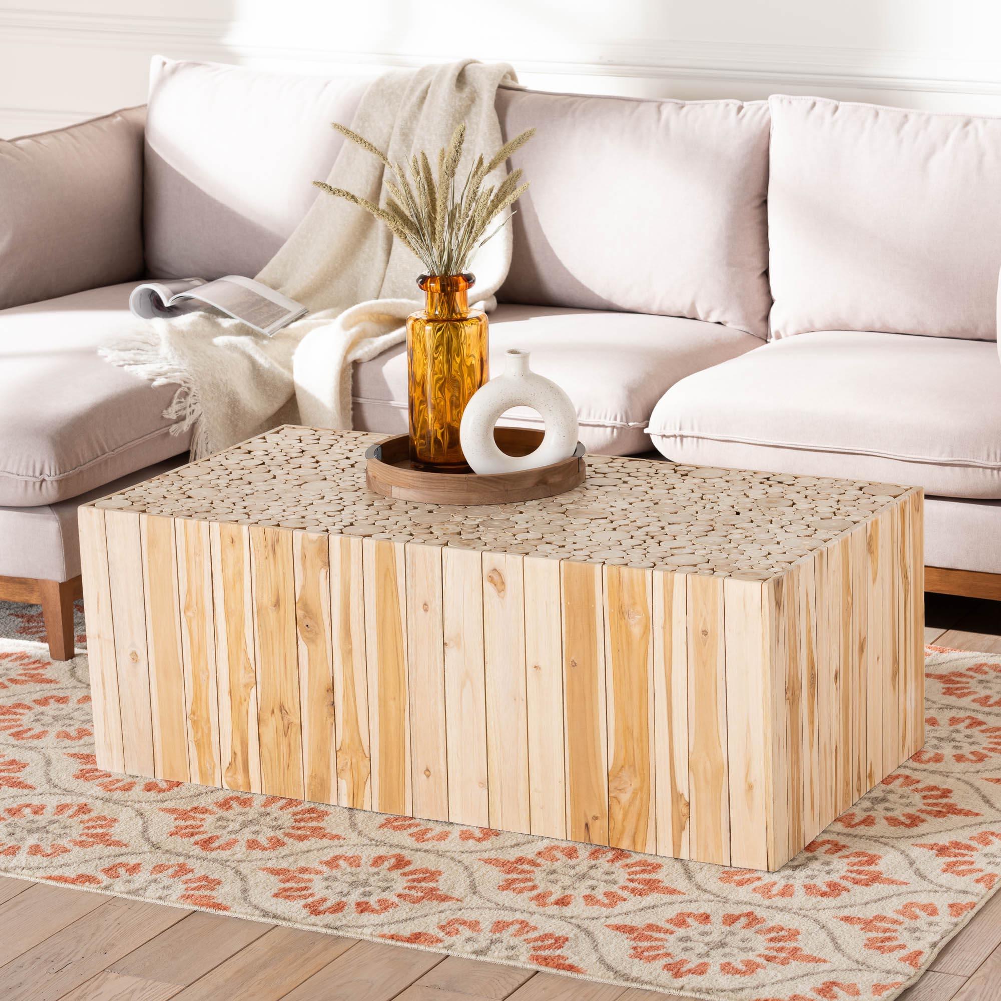 bali & pari son Bohemian Teak Wood Coffee Table with Unique Repurposed Wood Logs