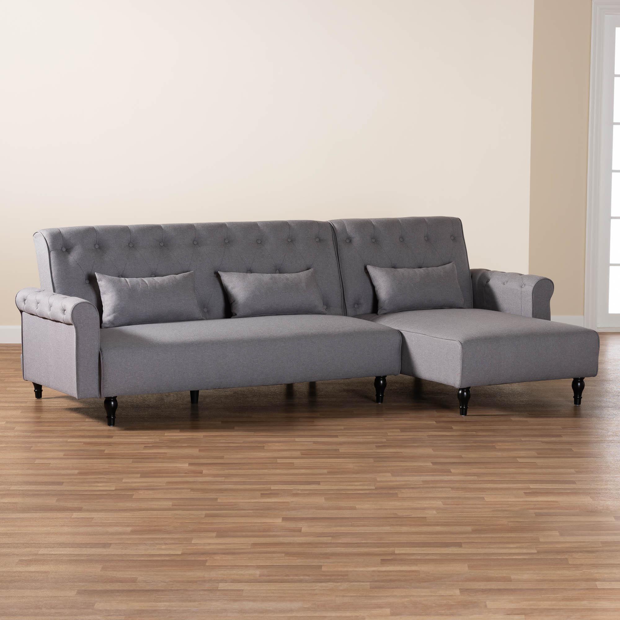 Chesterfield Retro-Modern Slate Fabric Upholstered Convertible Sleeper Sofa