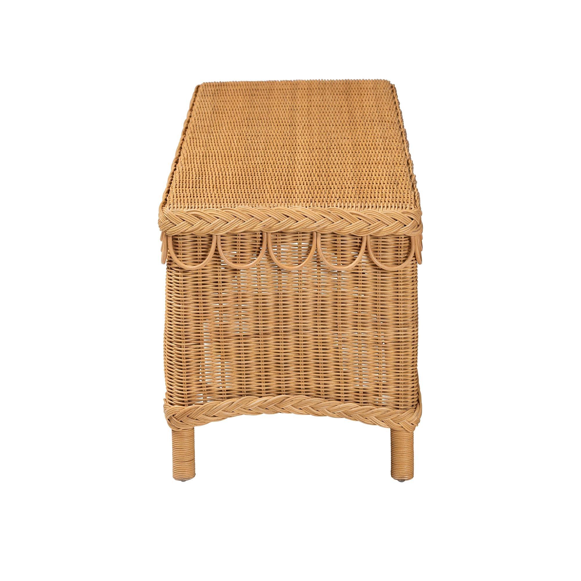 bali & pari Erla Bohemian Light Honey Rattan Accent Bench with Scallop border