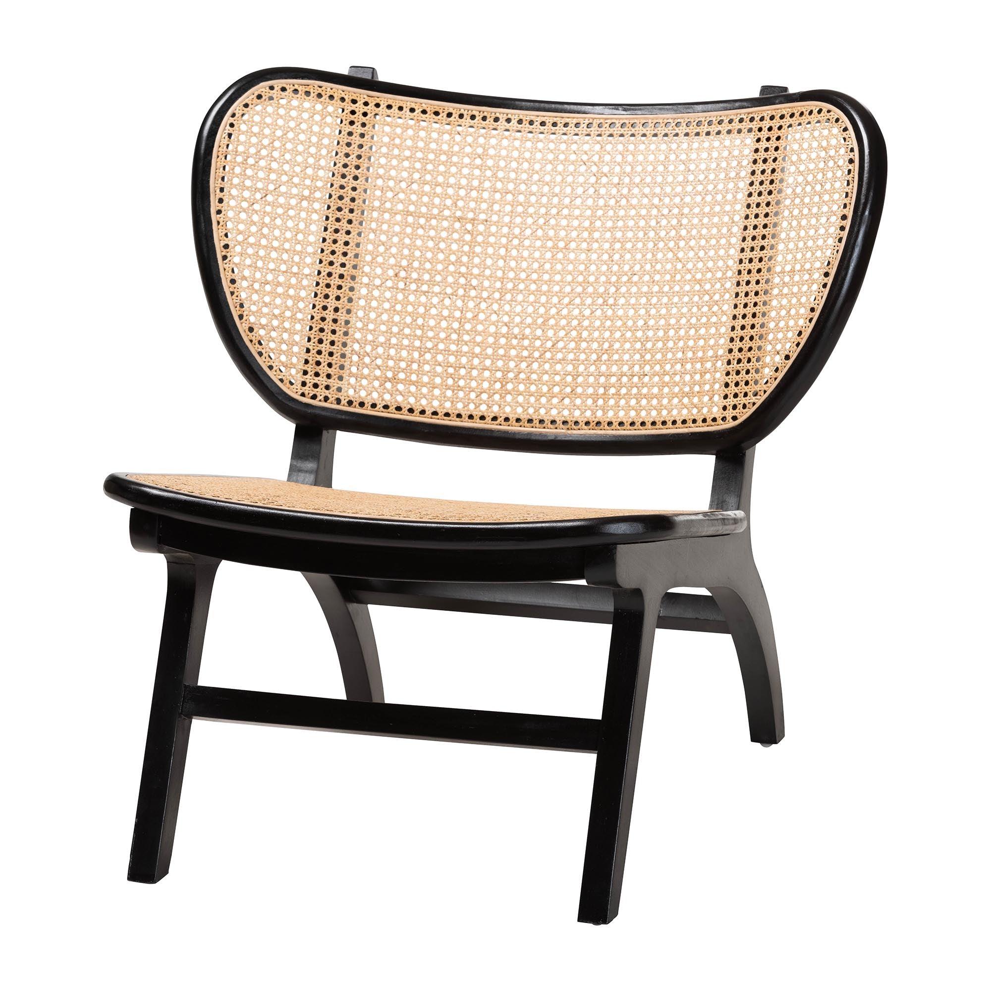 bali & pari Brisbane Bohemian Mahogany Wood and Woven Rattan Accent Chair