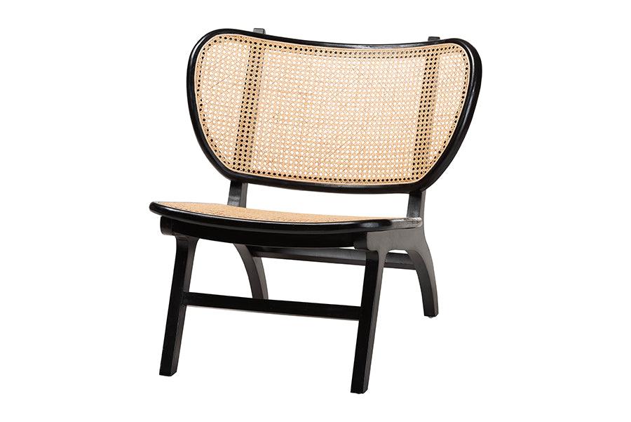 bali & pari Brisbane Bohemian Mahogany Wood and Woven Rattan Accent Chair