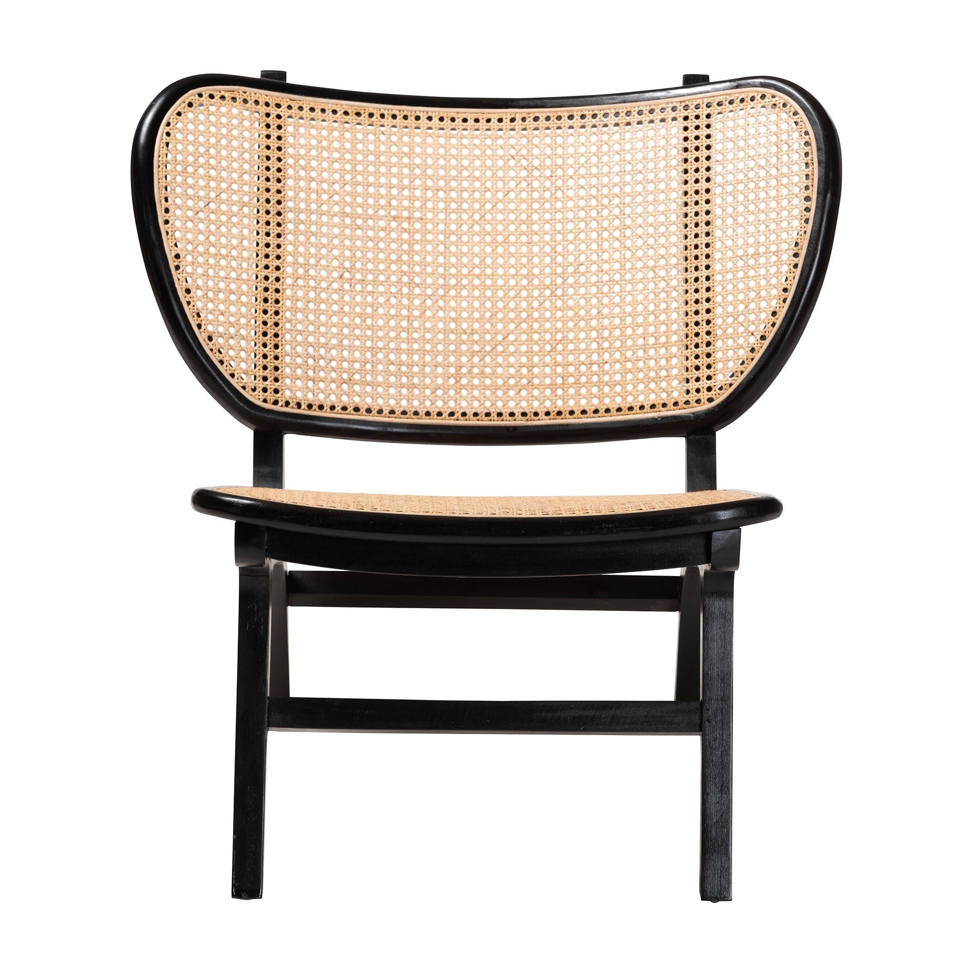 bali & pari Brisbane Bohemian Mahogany Wood and Woven Rattan Accent Chair