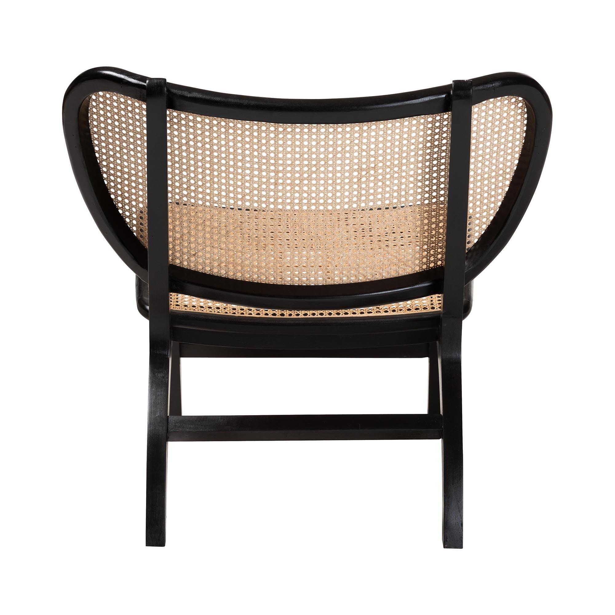 bali & pari Brisbane Bohemian Mahogany Wood and Woven Rattan Accent Chair