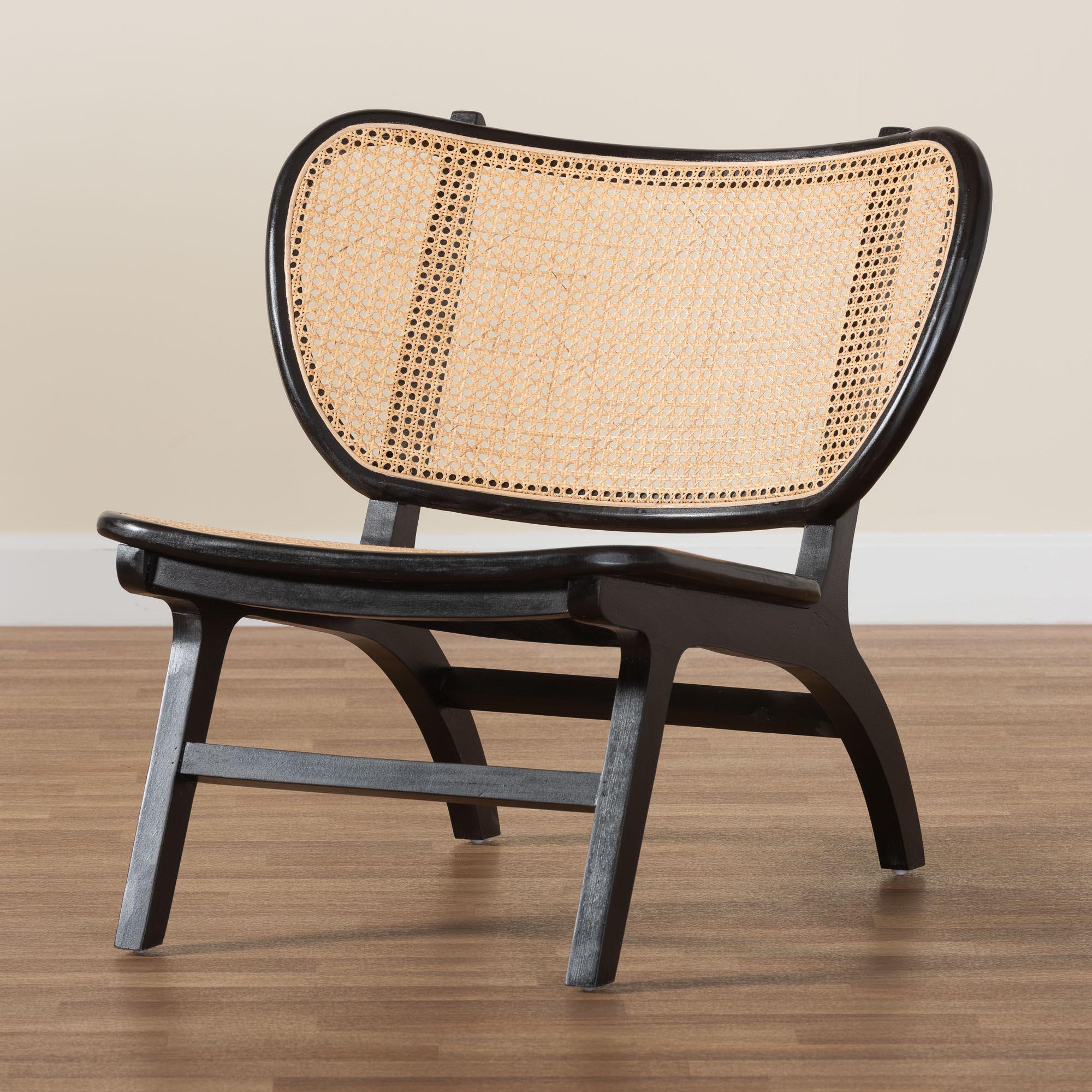 bali & pari Brisbane Bohemian Mahogany Wood and Woven Rattan Accent Chair