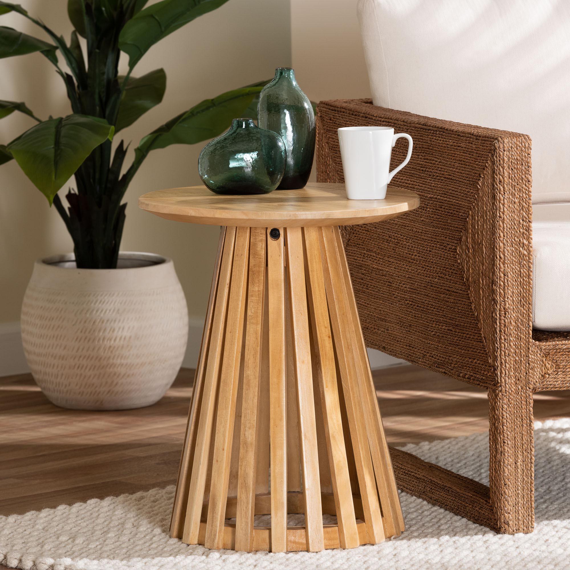 bali & pari Caribic Modern Slatted Acacia Wood End Table