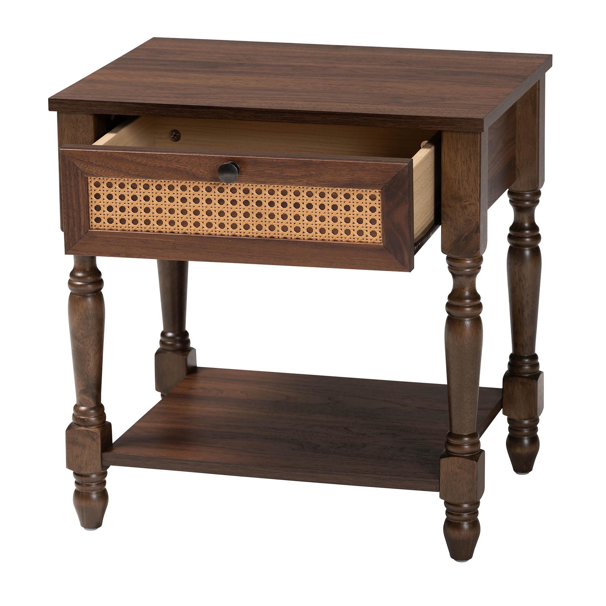 Roden Transitional Nightstand with Rattan