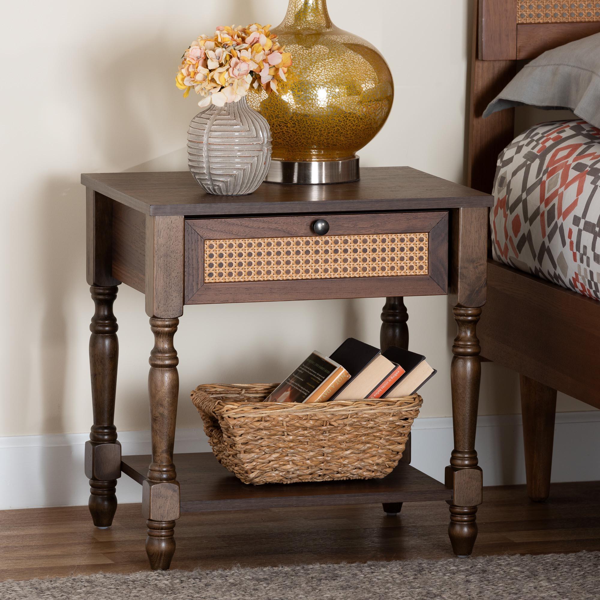 Roden Transitional Nightstand with Rattan