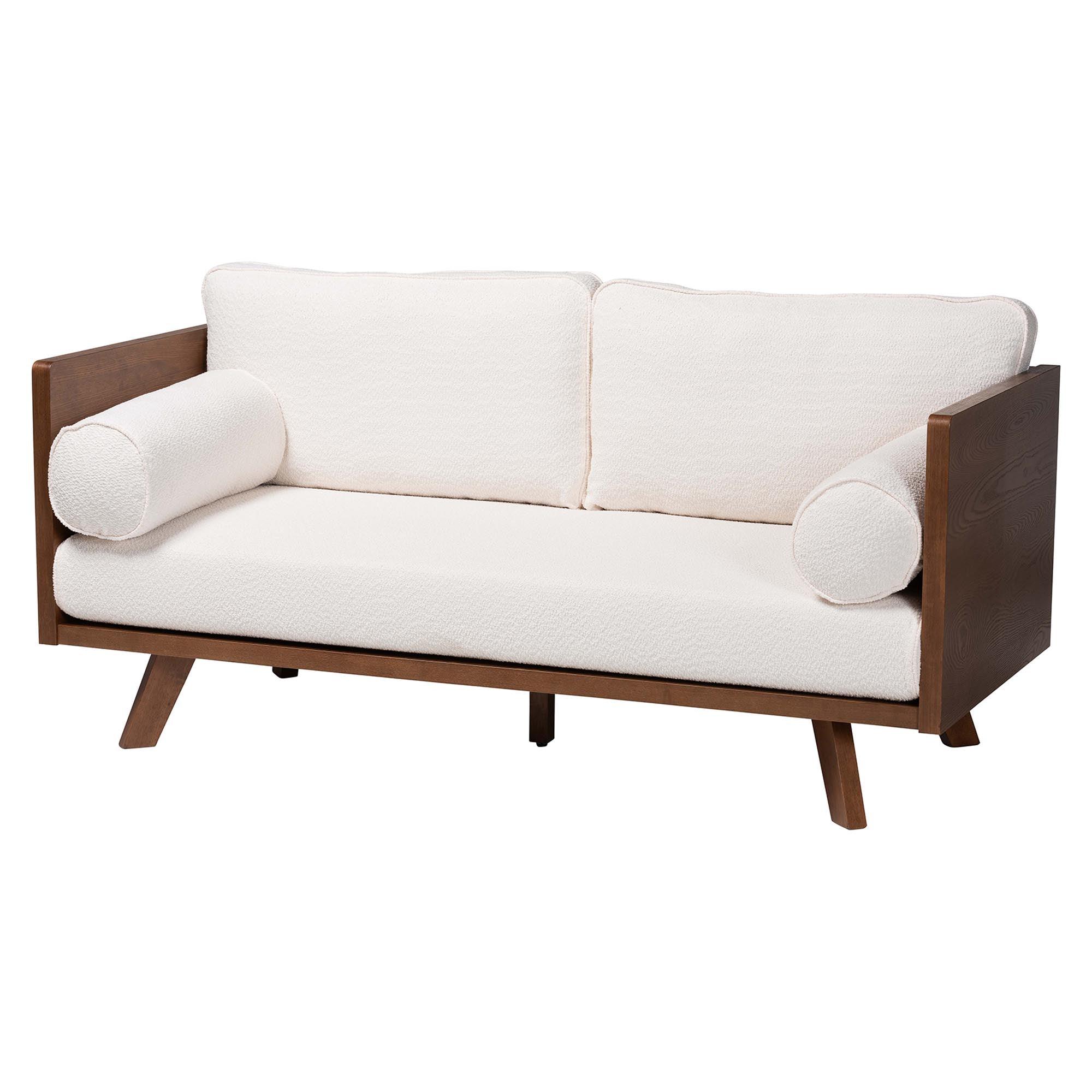 Uriel Mid-Century Modern Cream Boucle Fabric Sofa