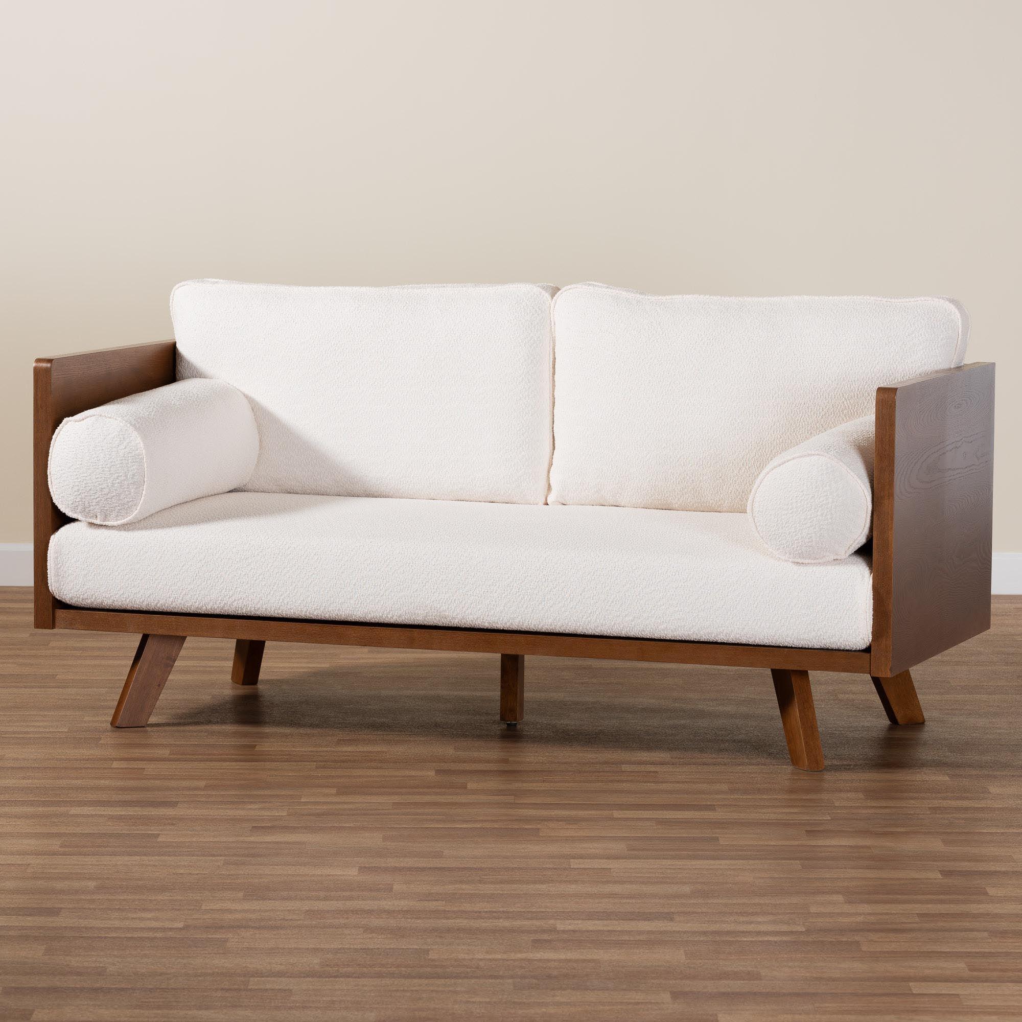 Uriel Mid-Century Modern Cream Boucle Fabric Sofa