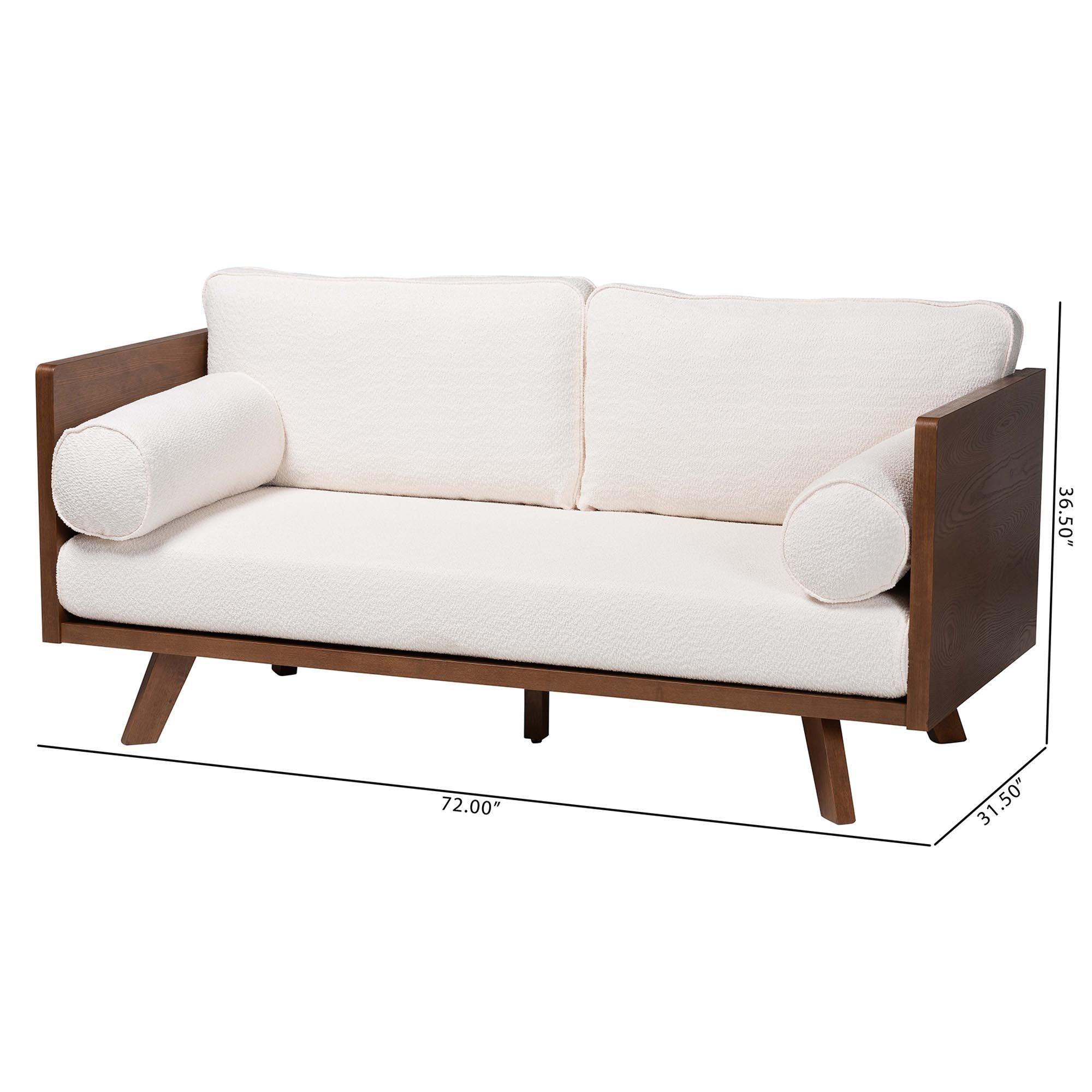 Uriel Mid-Century Modern Cream Boucle Fabric Sofa