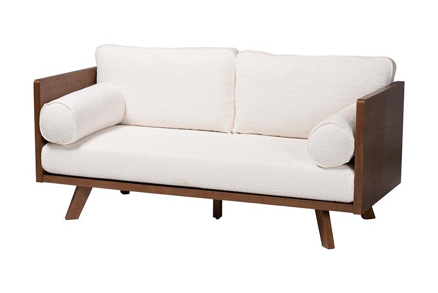 Uriel Mid-Century Modern Cream Boucle Fabric Sofa