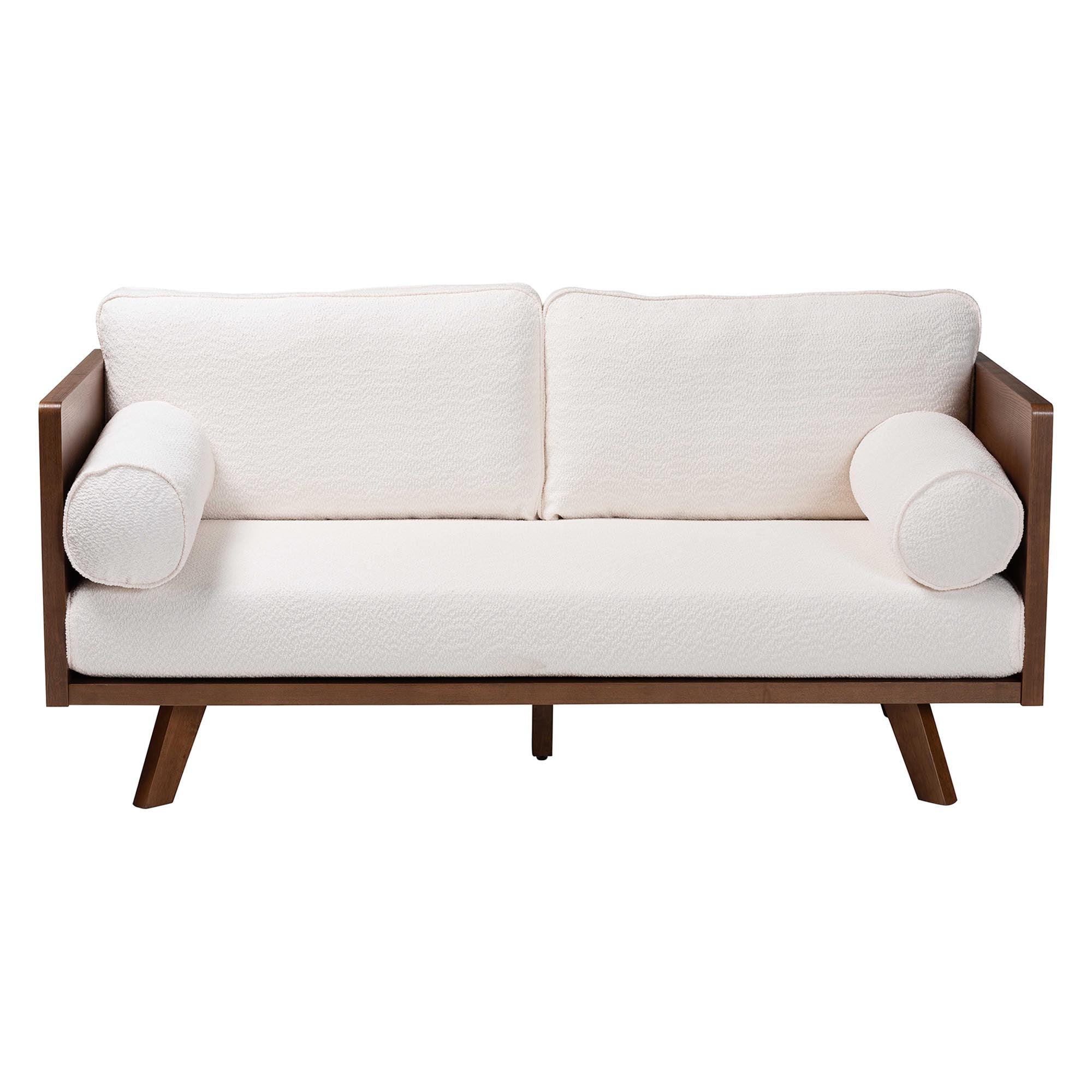 Uriel Mid-Century Modern Cream Boucle Fabric Sofa