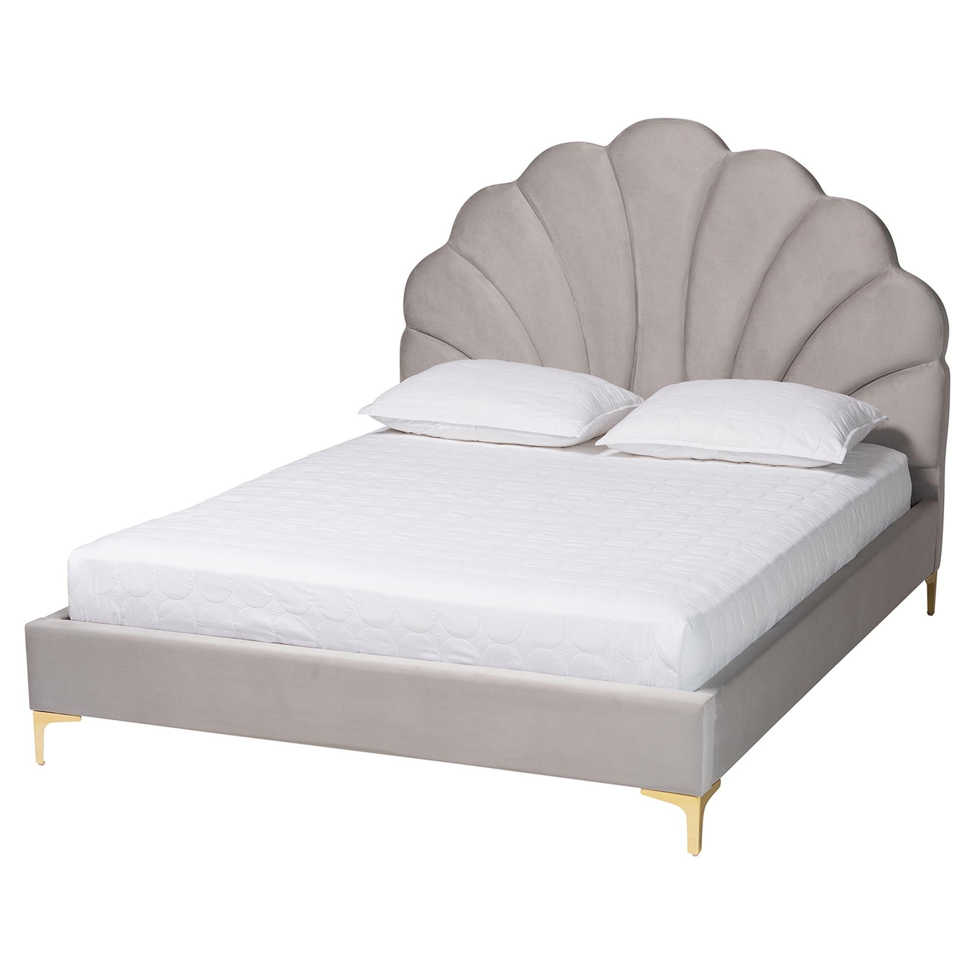 Acosta Glam and Luxe Light Velvet Seashell-Headboard Platform Bed