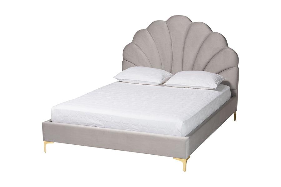 Acosta Glam and Luxe Light Velvet Seashell-Headboard Platform Bed