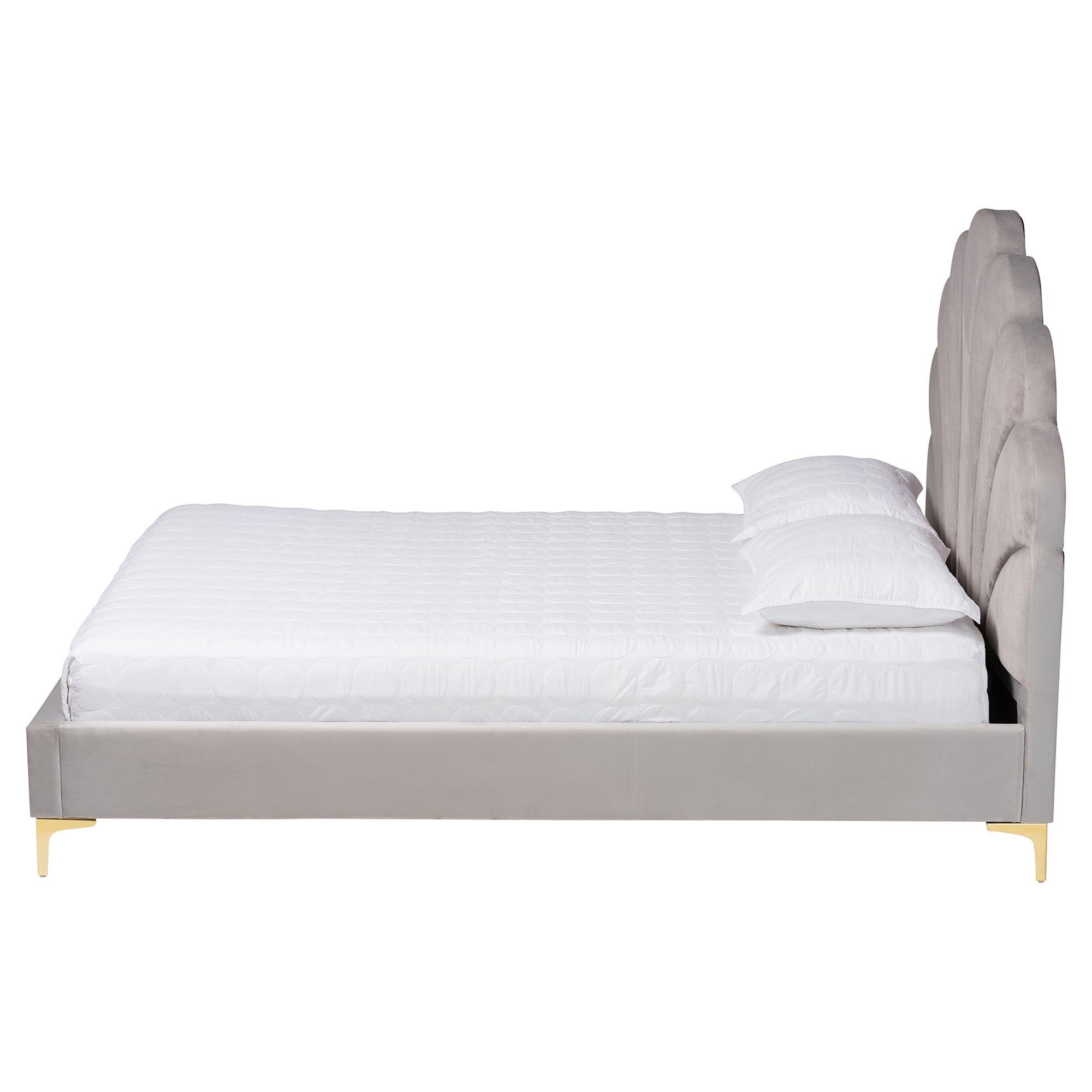 Acosta Glam and Luxe Light Velvet Seashell-Headboard Platform Bed