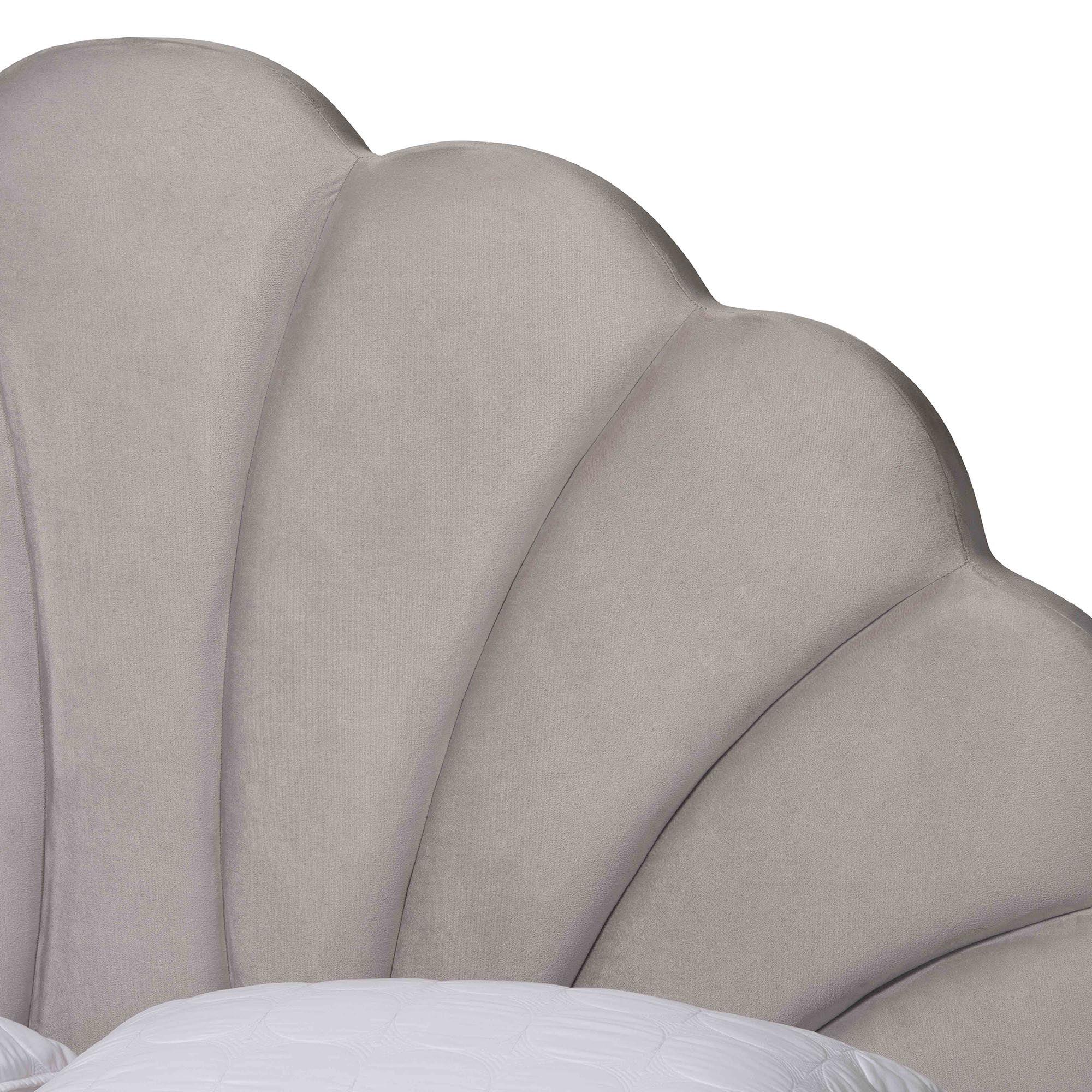 Acosta Glam and Luxe Light Velvet Seashell-Headboard Platform Bed