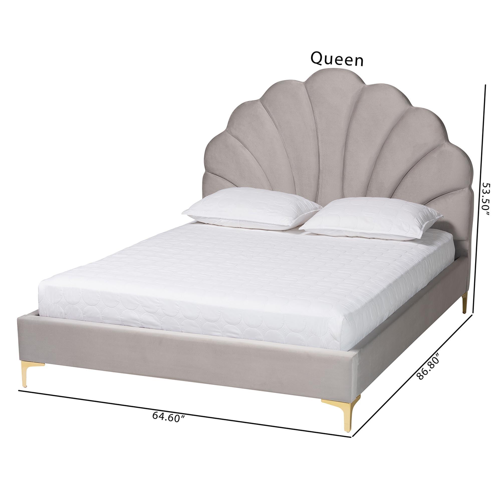 Acosta Glam and Luxe Light Velvet Seashell-Headboard Platform Bed