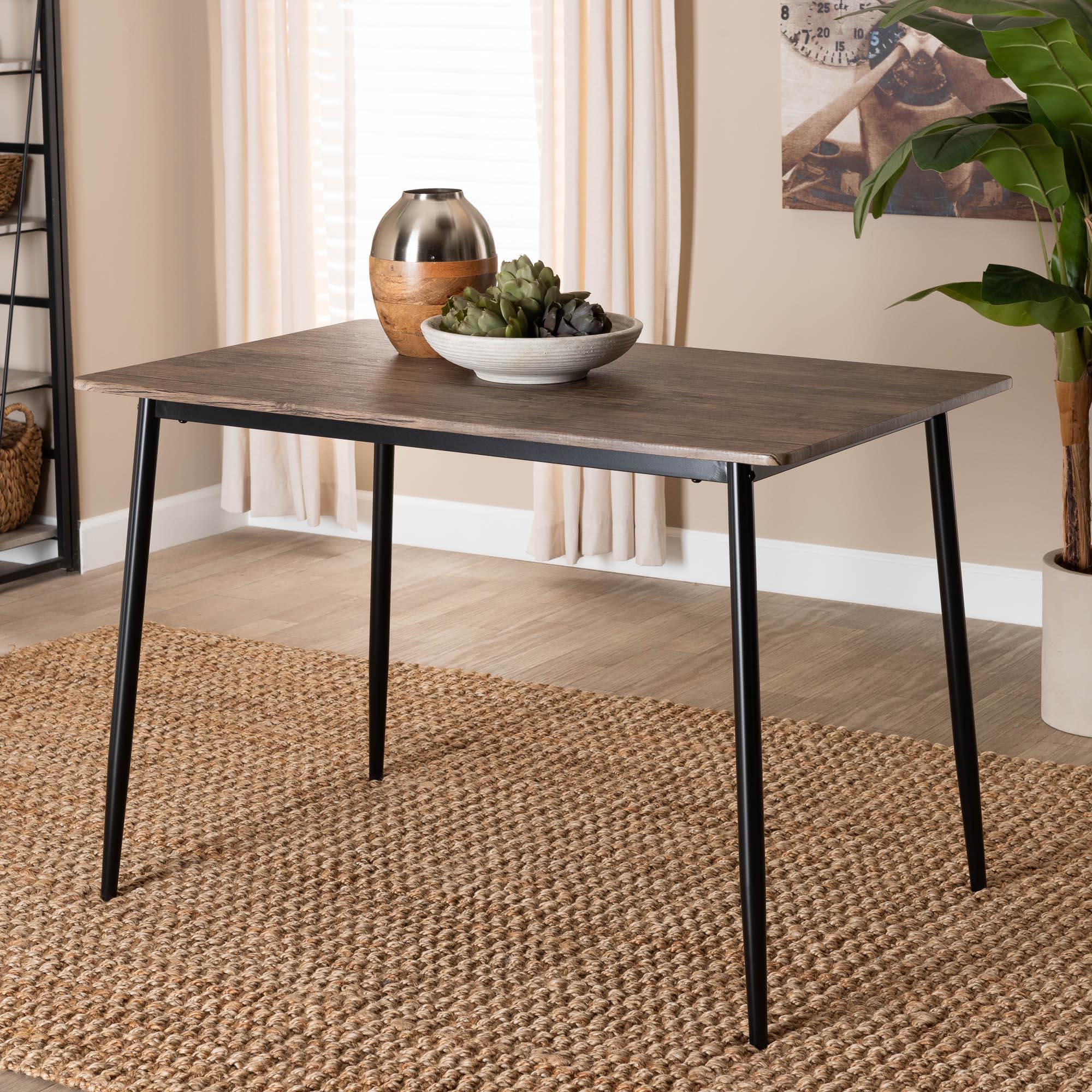 Dalair Industrial Rustic Wood and Metal Dining Table